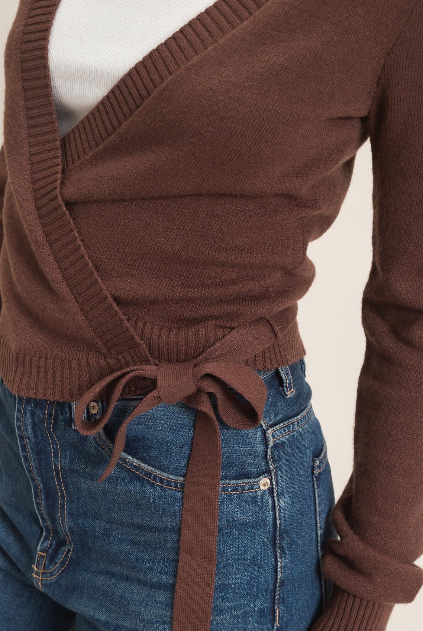 Wholesale Wrap Knit Cardigan Sweaters DZ26F393 DARK BROWN DOUBLE ZERO