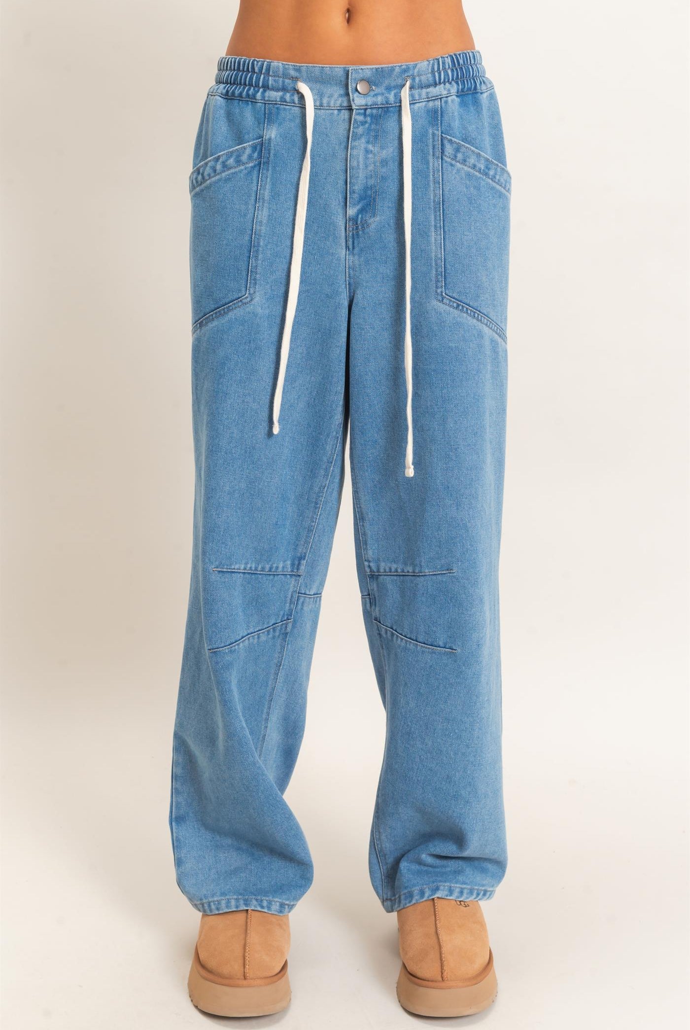 Wholesale Elastic Waist Denim Pants Pants DZ26F306 MEDIUM BLUE DOUBLE ZERO