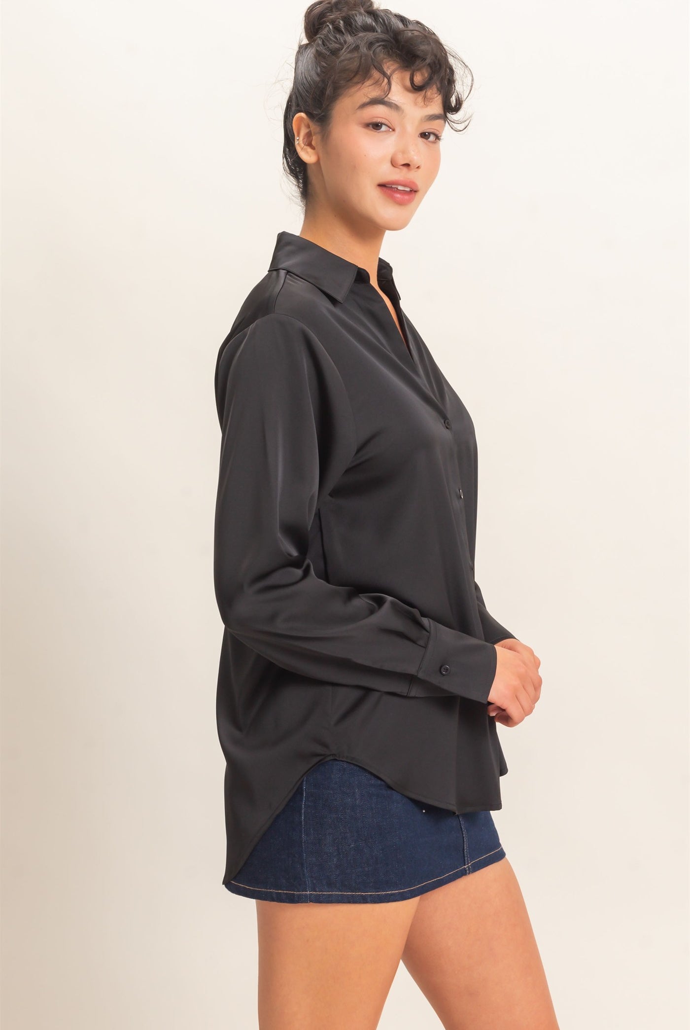 Wholesale Satin Button-Down Shirts Shirts DZ26E265 BLACK DOUBLE ZERO