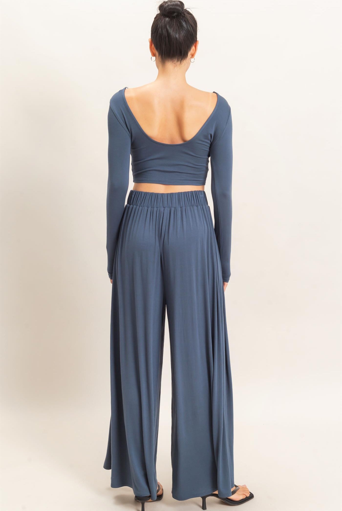 Wholesale Long Sleeve Top & Wide Leg Pants Set Clothing HF26F227-SET-D MIDNIGHT BLUE HYFVE