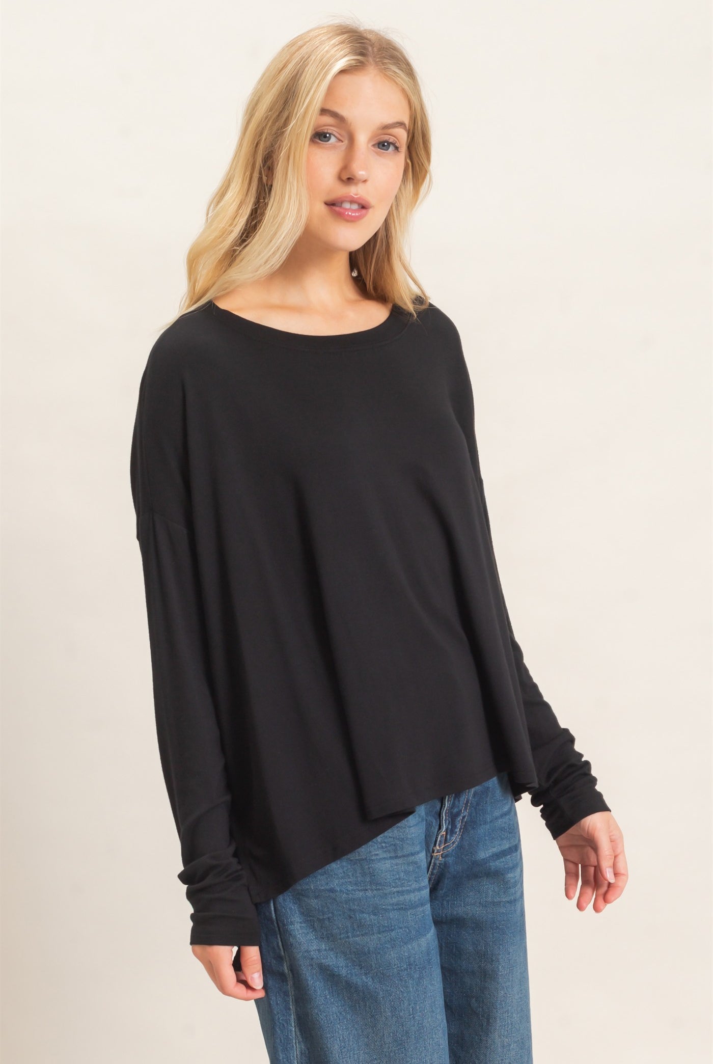 Wholesale Boat Neck Boxy Top Clothing Tops HF26F298 BLACK HYFVE