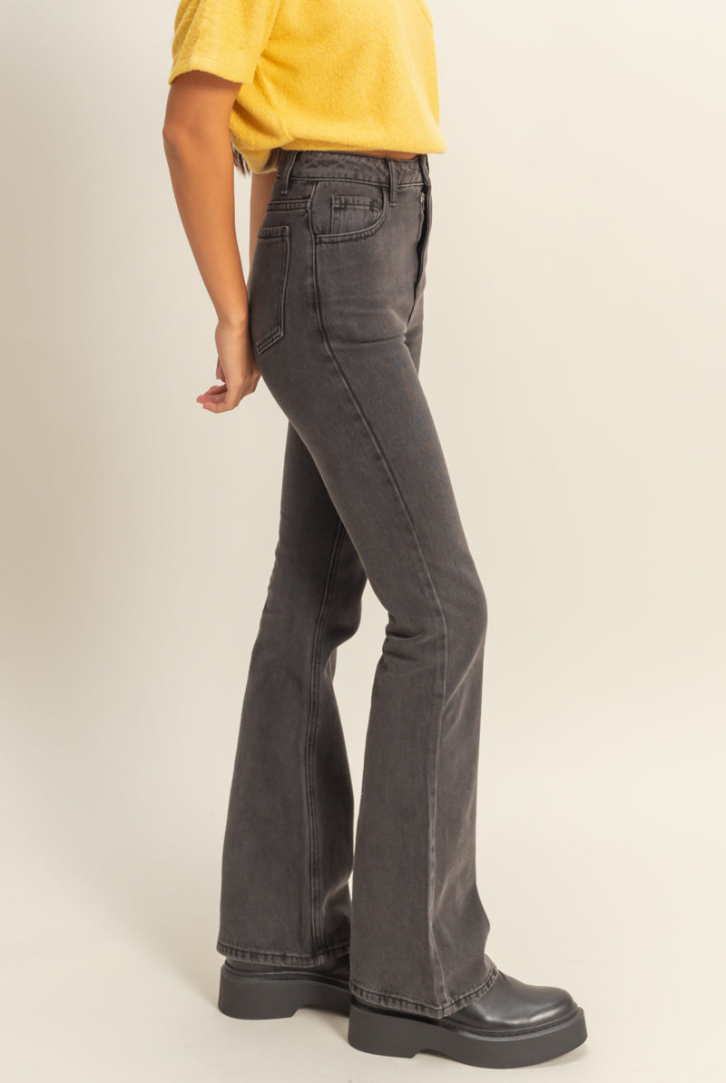 Wholesale High-Waisted Flared Jeans Pants DZ23A834 CHARCOAL DOUBLE ZERO