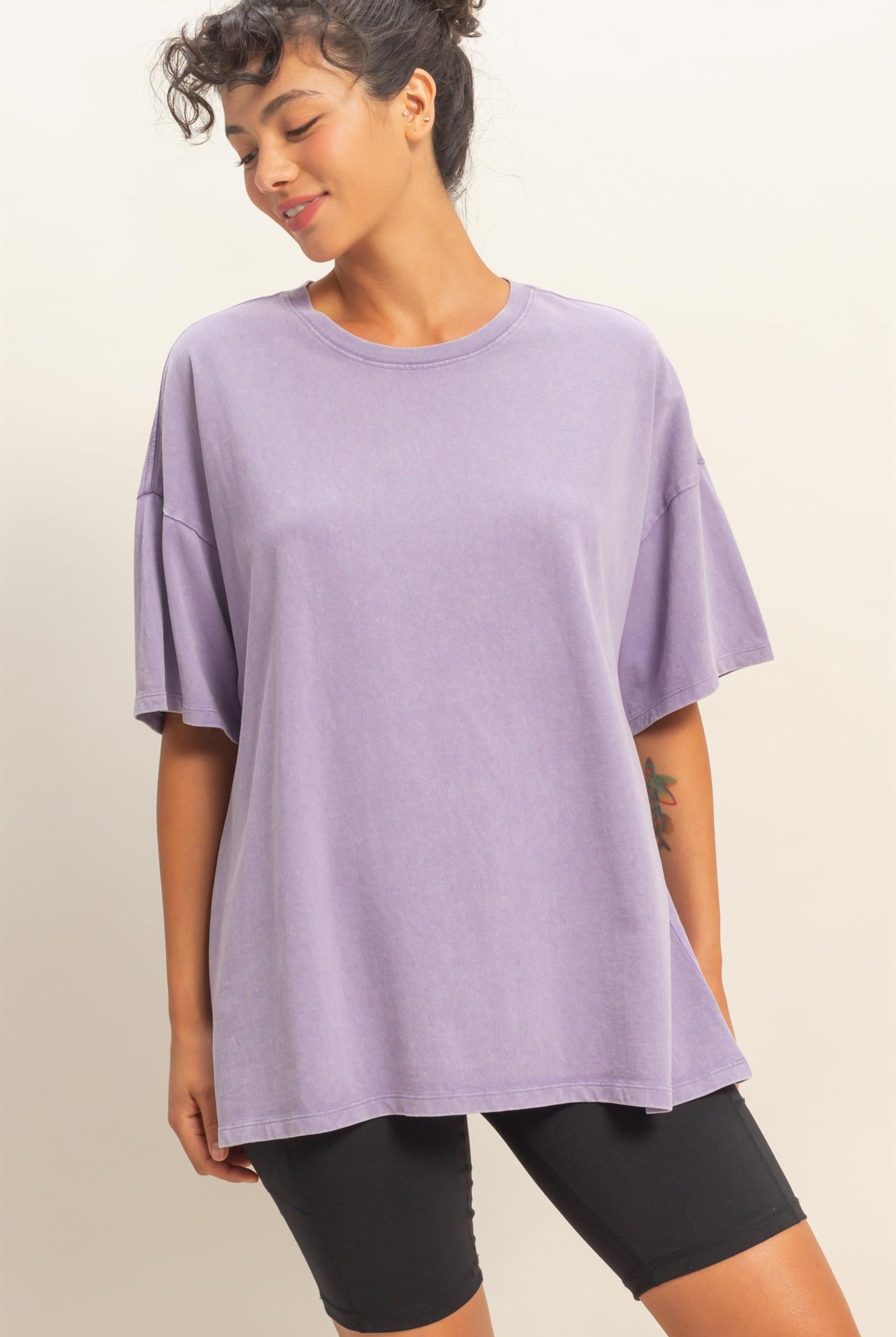 Wholesale Oversized Mineral Wash T-Shirt T-Shirts DZ26A031 DUSTY PURPLE DOUBLE ZERO