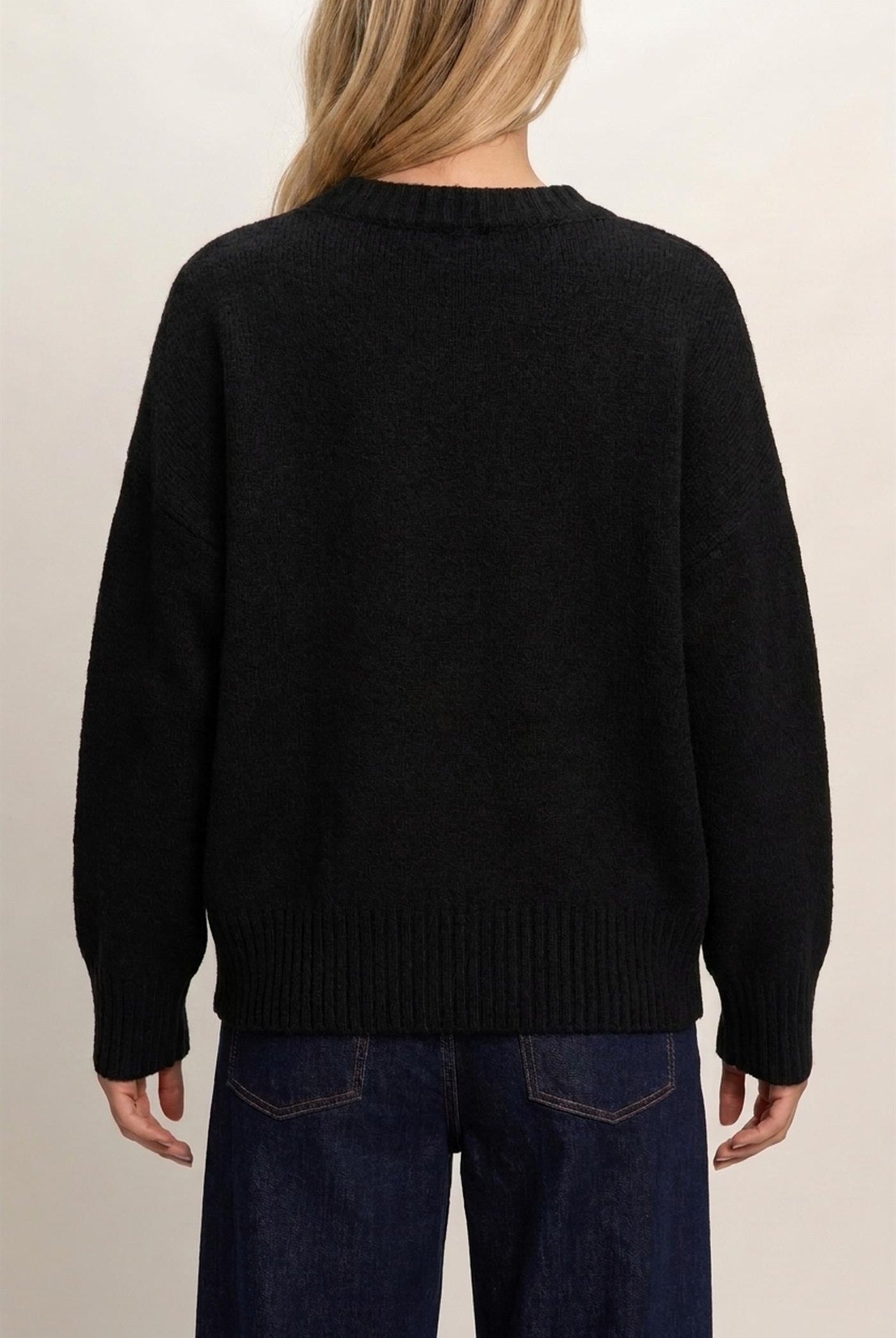 Wholesale Ribbed Crew Neck Sweater Sweaters HF26F179-D BLACK HYFVE