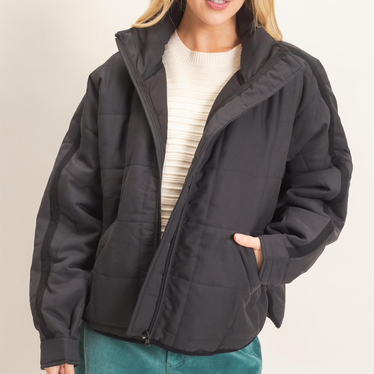 Wholesale Quilted High Collar Jacket Coats & Jackets HF26F167-D BLACK HYFVE