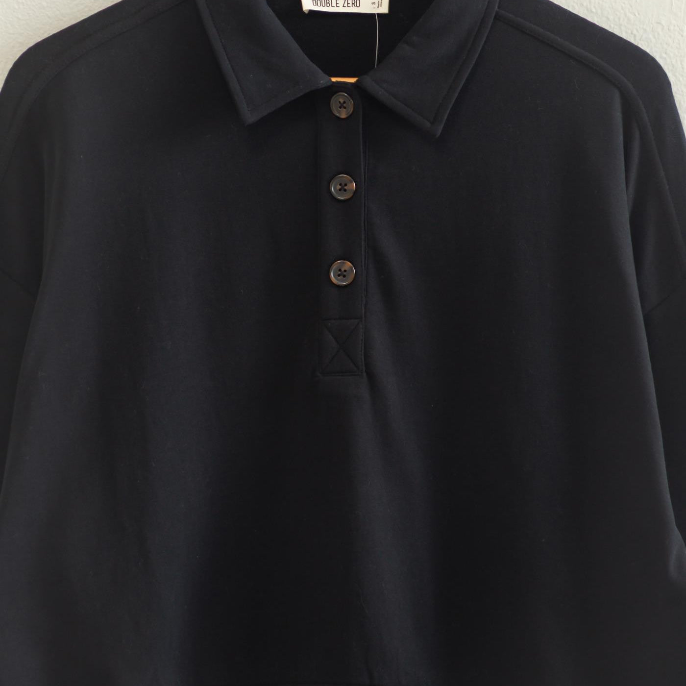 Wholesale Washed Button-Front Collared Sweatshirt Sweatshirts DZ26E390 BLACK DOUBLE ZERO