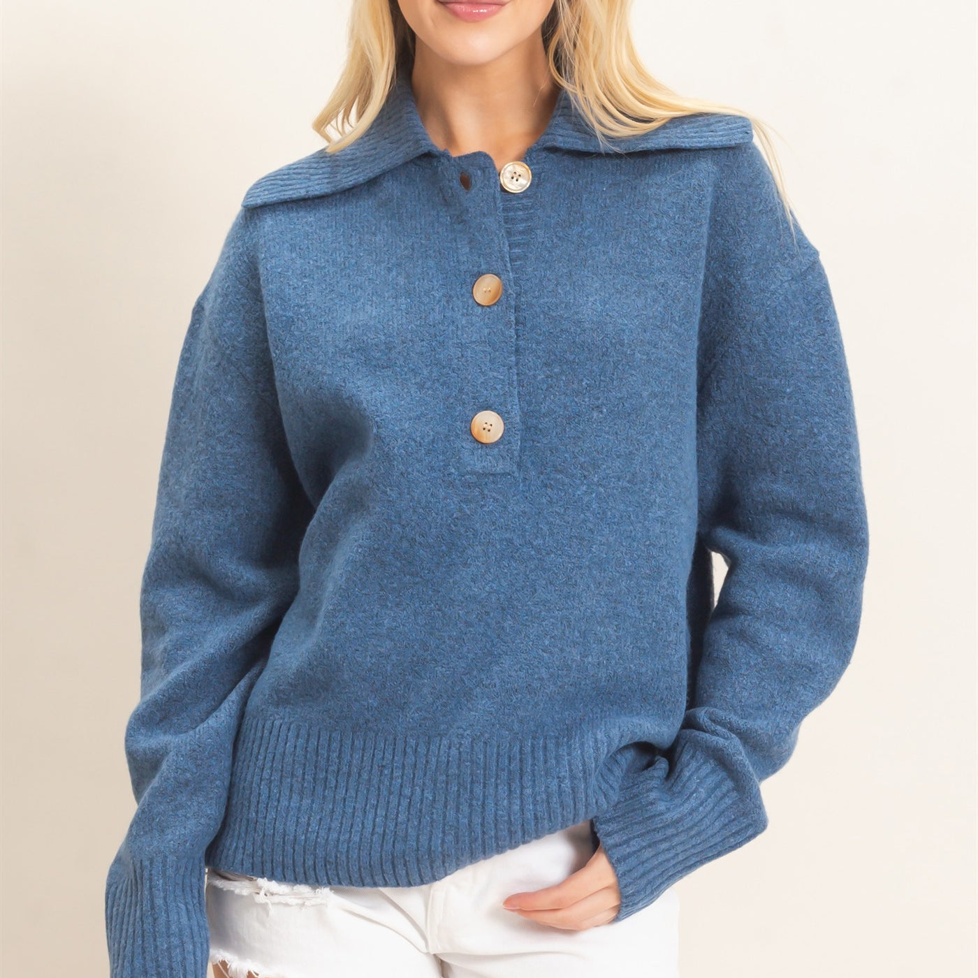 Wholesale Button-Up Collared Sweater Sweaters HF26E752 DARK NAVY HYFVE