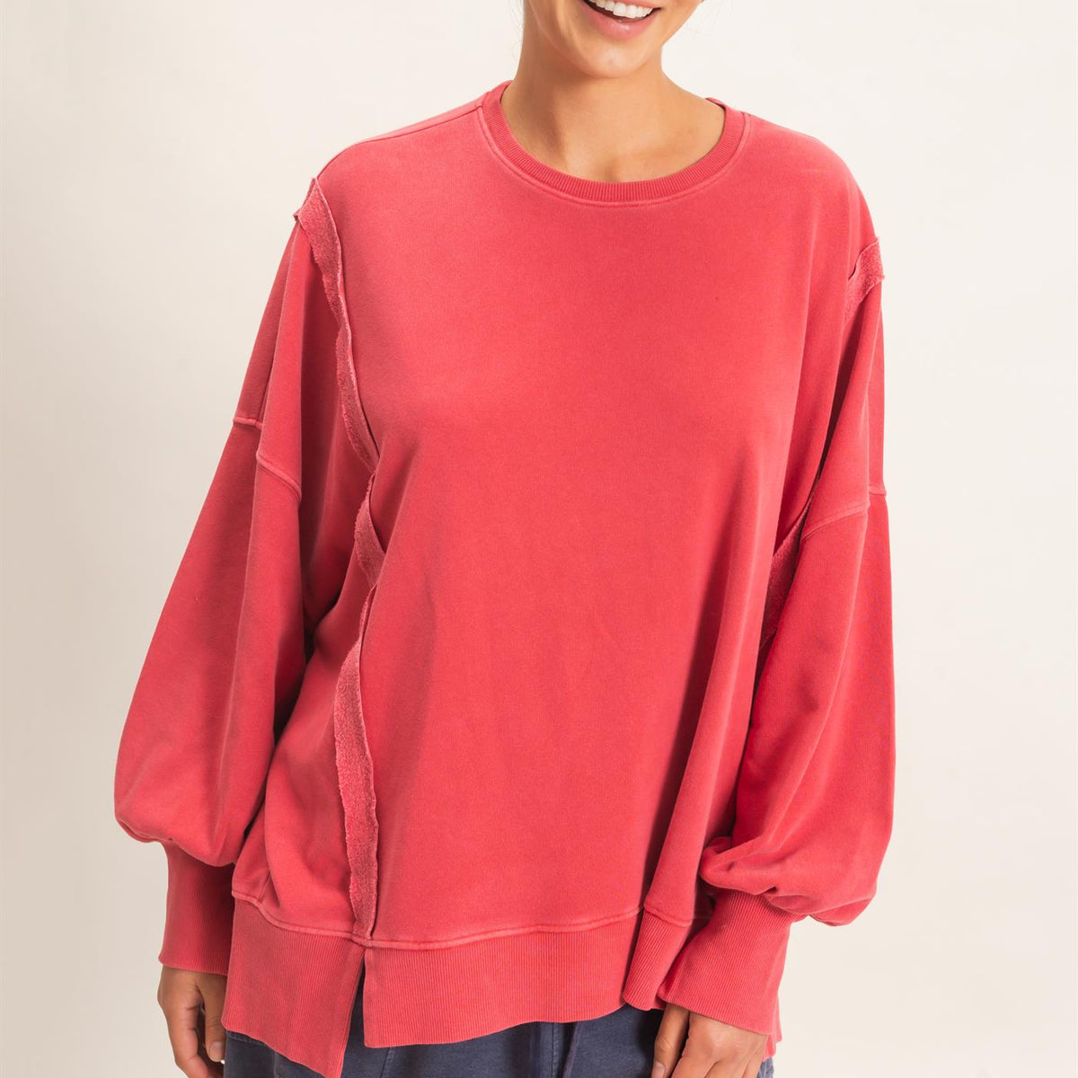 Wholesale Pigment Dye Oversized Raw Edge Sweatshirt Sweatshirts DZ26C737 DARK RED DOUBLE ZERO
