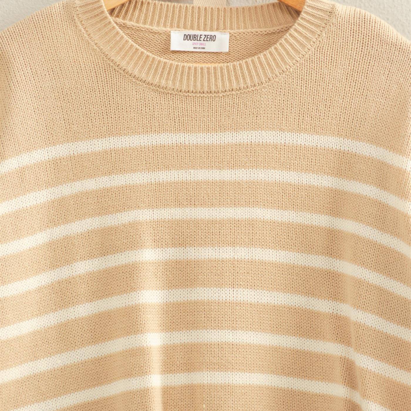 Wholesale Striped Knit Sweater And Shorts Set Clothing DZ25E141-SET TAUPE/CREAM DOUBLE ZERO