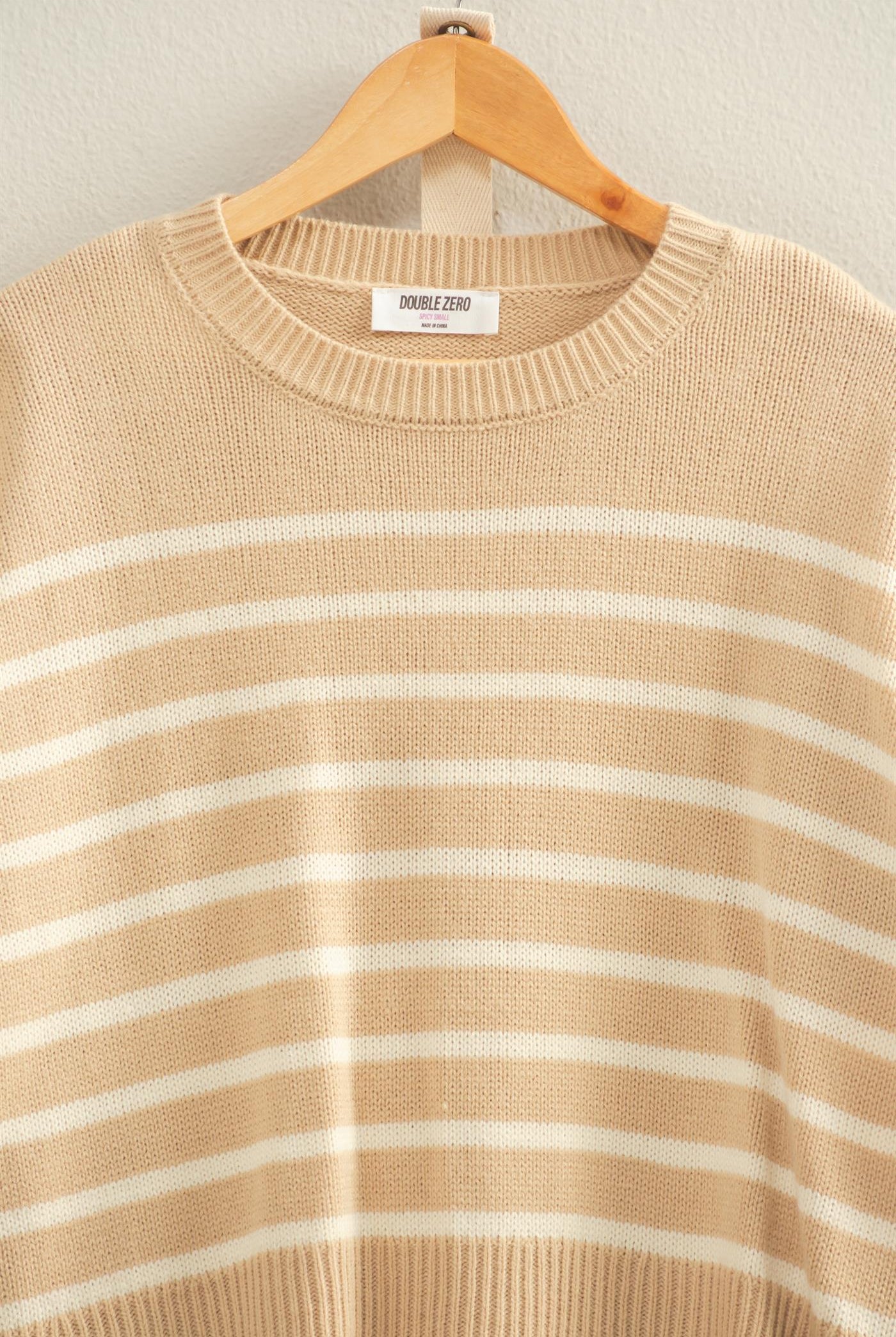 Wholesale Striped Knit Sweater And Shorts Set Clothing DZ25E141-SET TAUPE/CREAM DOUBLE ZERO