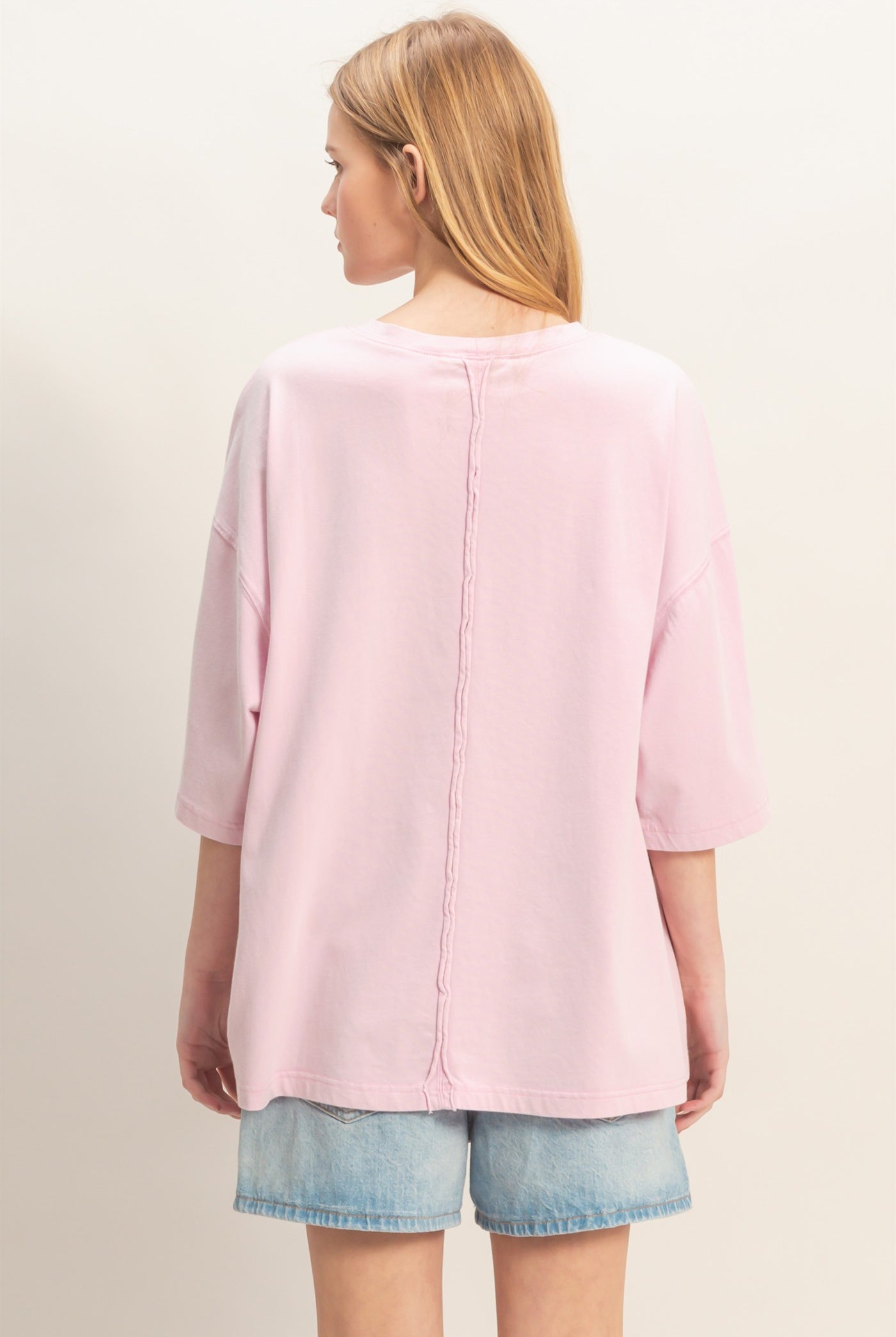 Wholesale Washed Oversized Crew Neck Top Shirts HF26A725 FONDANT PINK HYFVE
