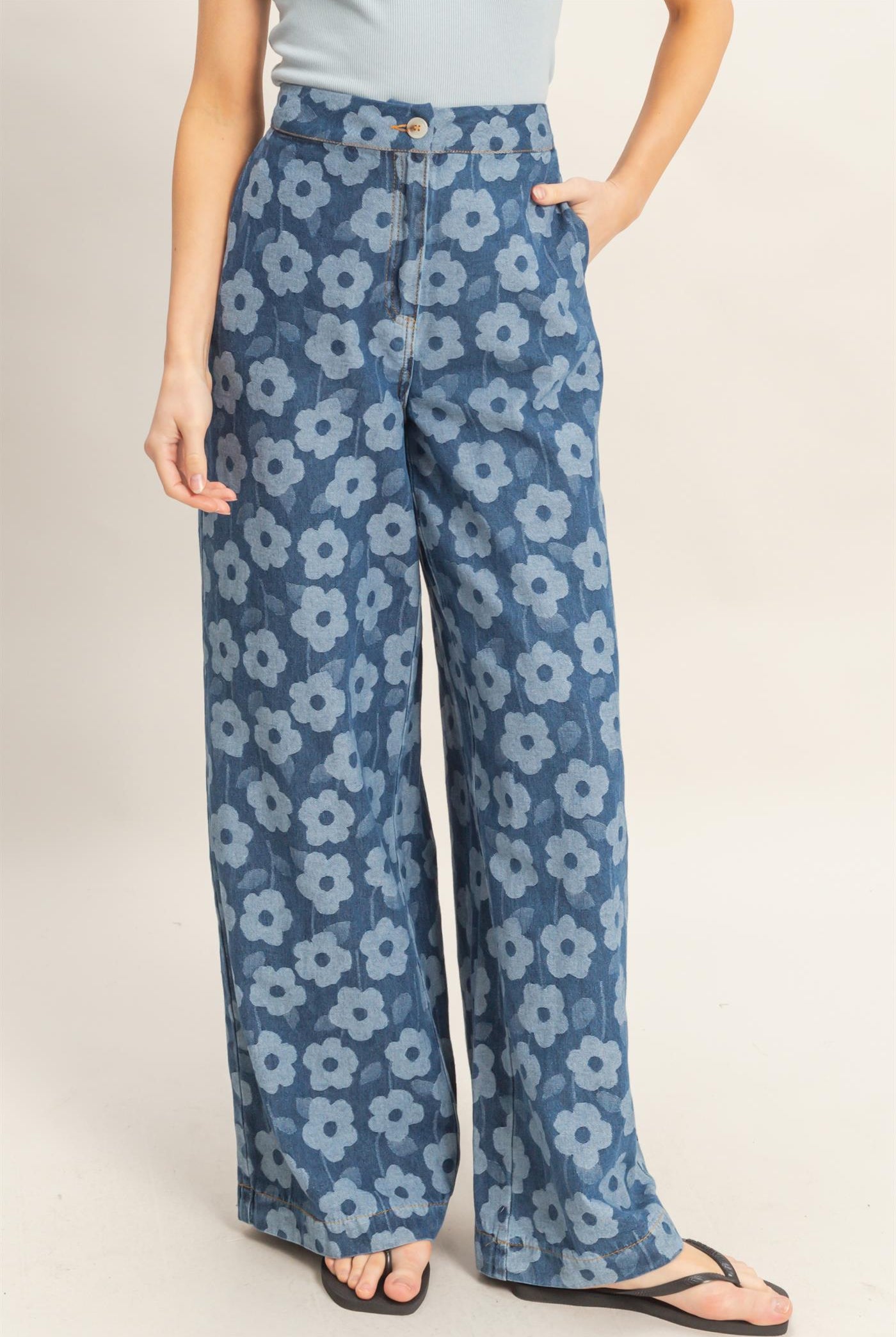Wholesale Floral Wide-Leg Pants Pants HF26A818 MEDIUM BLUE HYFVE