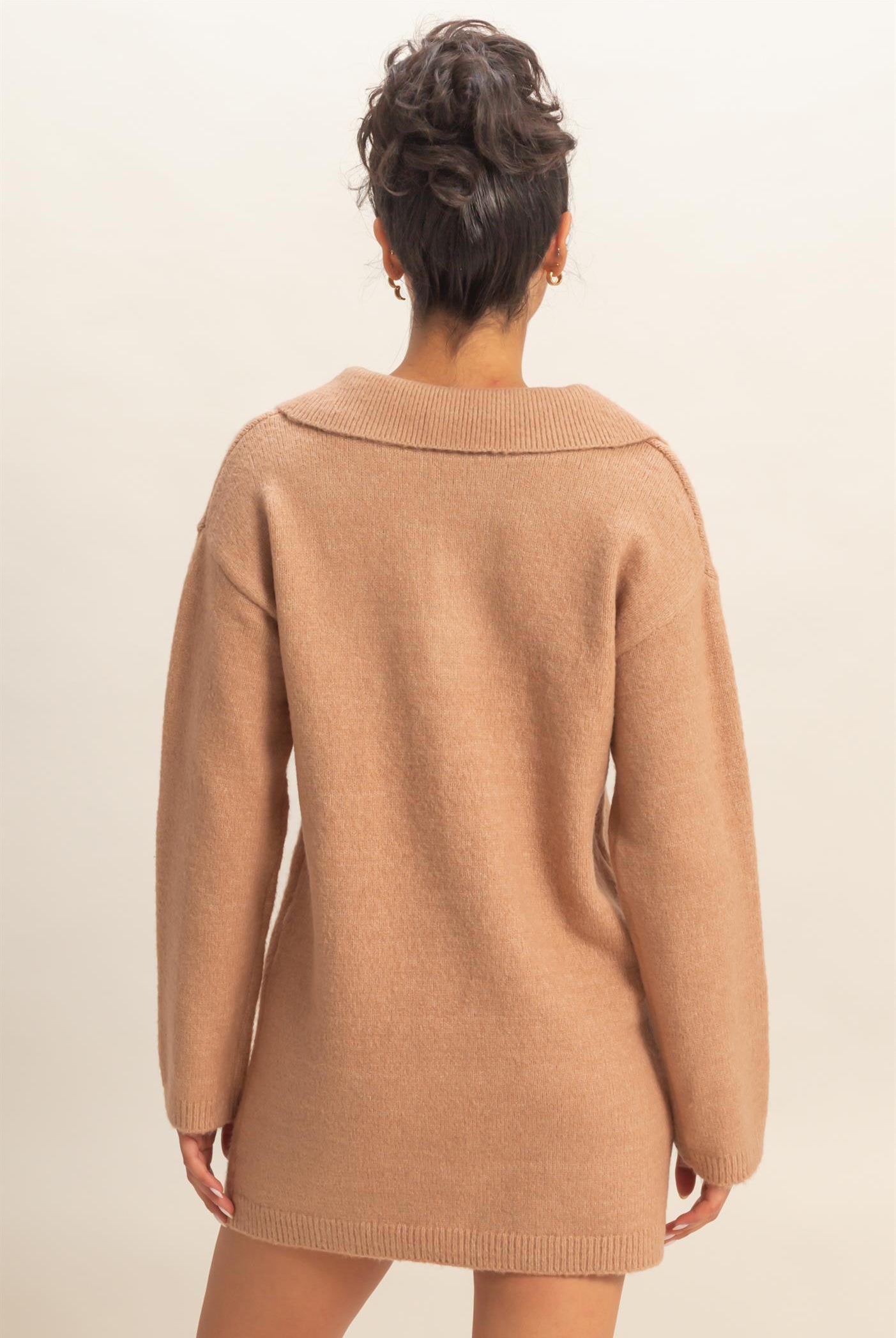 Wholesale Sophisticated Polo Long Sleeve Sweater Dress Dresses DZ25E838 DARK TAUPE DOUBLE ZERO