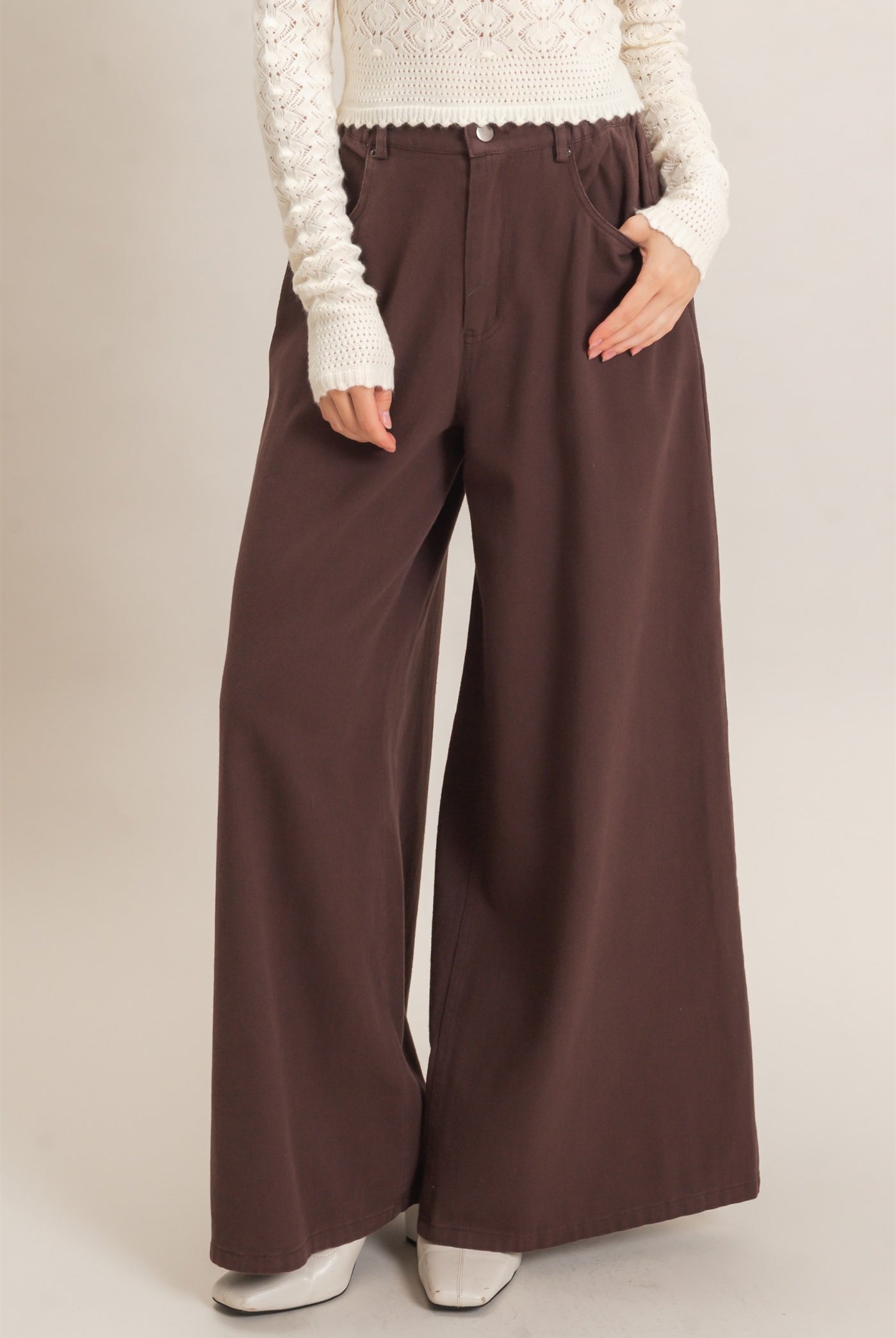 Wholesale Wide-Leg High-Rise Pants Pants HF26F222-D BROWN HYFVE