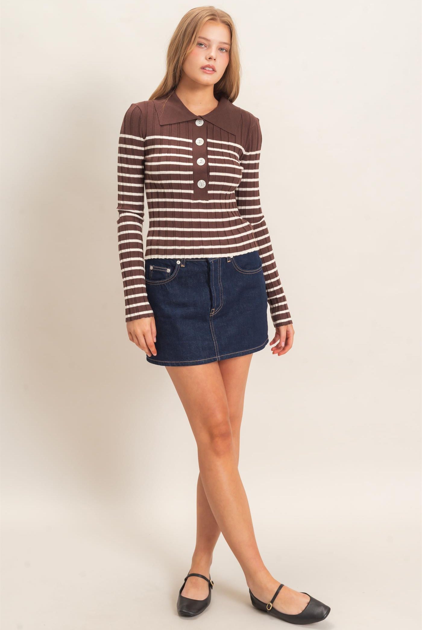 Wholesale Ribbed Collared Sweater Sweaters HF26E534 CHESTNUT HYFVE