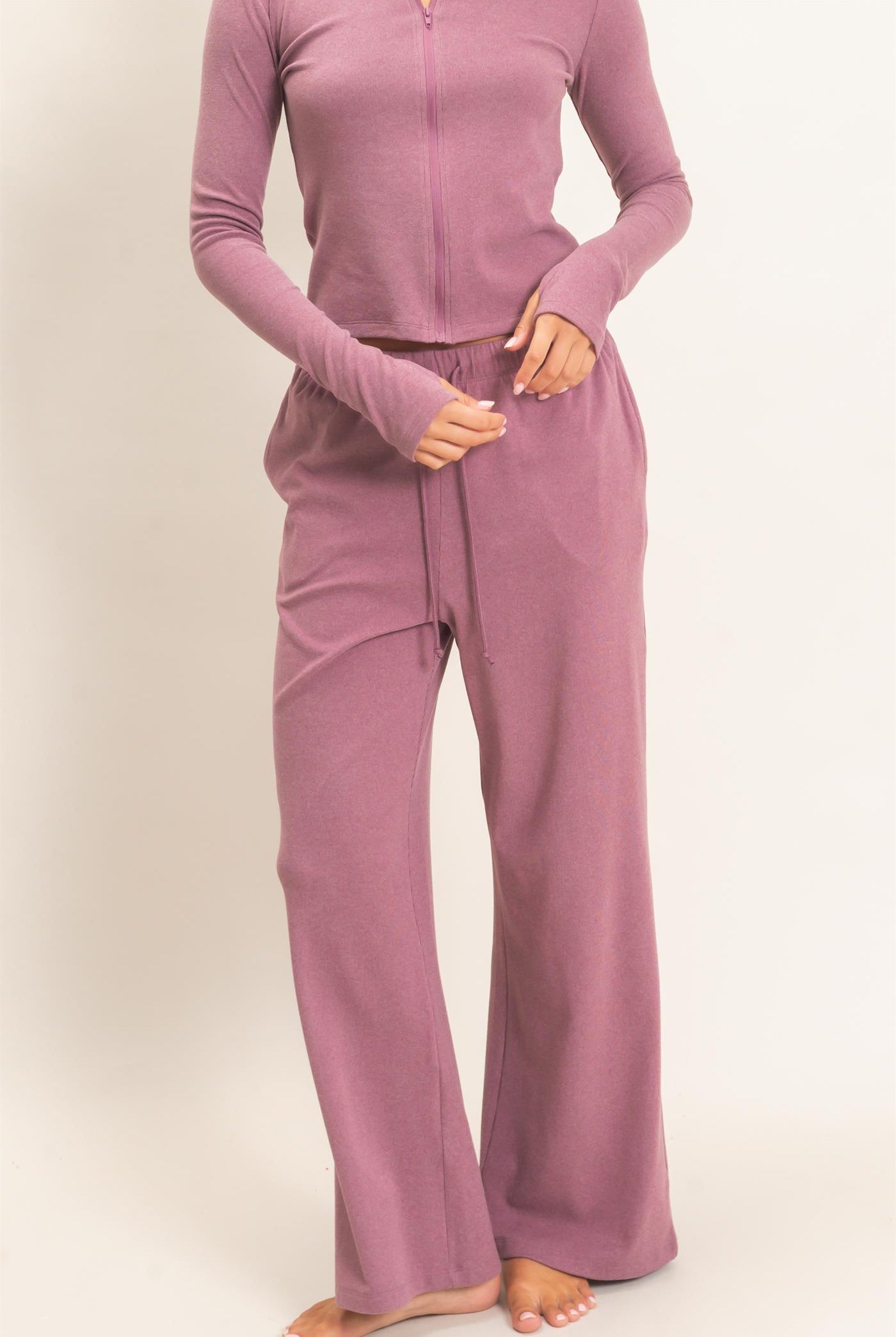 Wholesale Wide Leg Pants With Drawcord Pants DZ26E288 PLUM DOUBLE ZERO