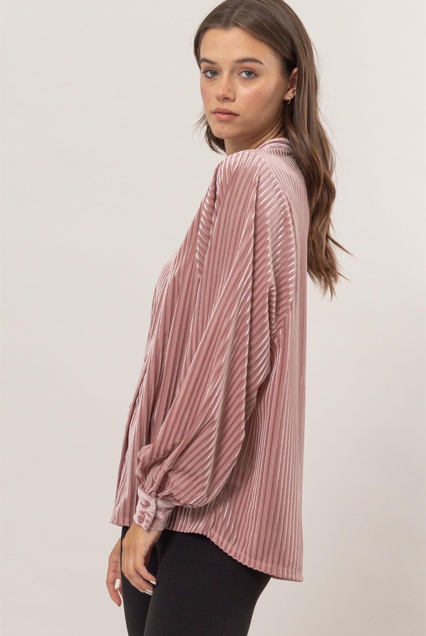 Wholesale Velvet Striped Blouse Blouses HF24F968 MAUVE HYFVE