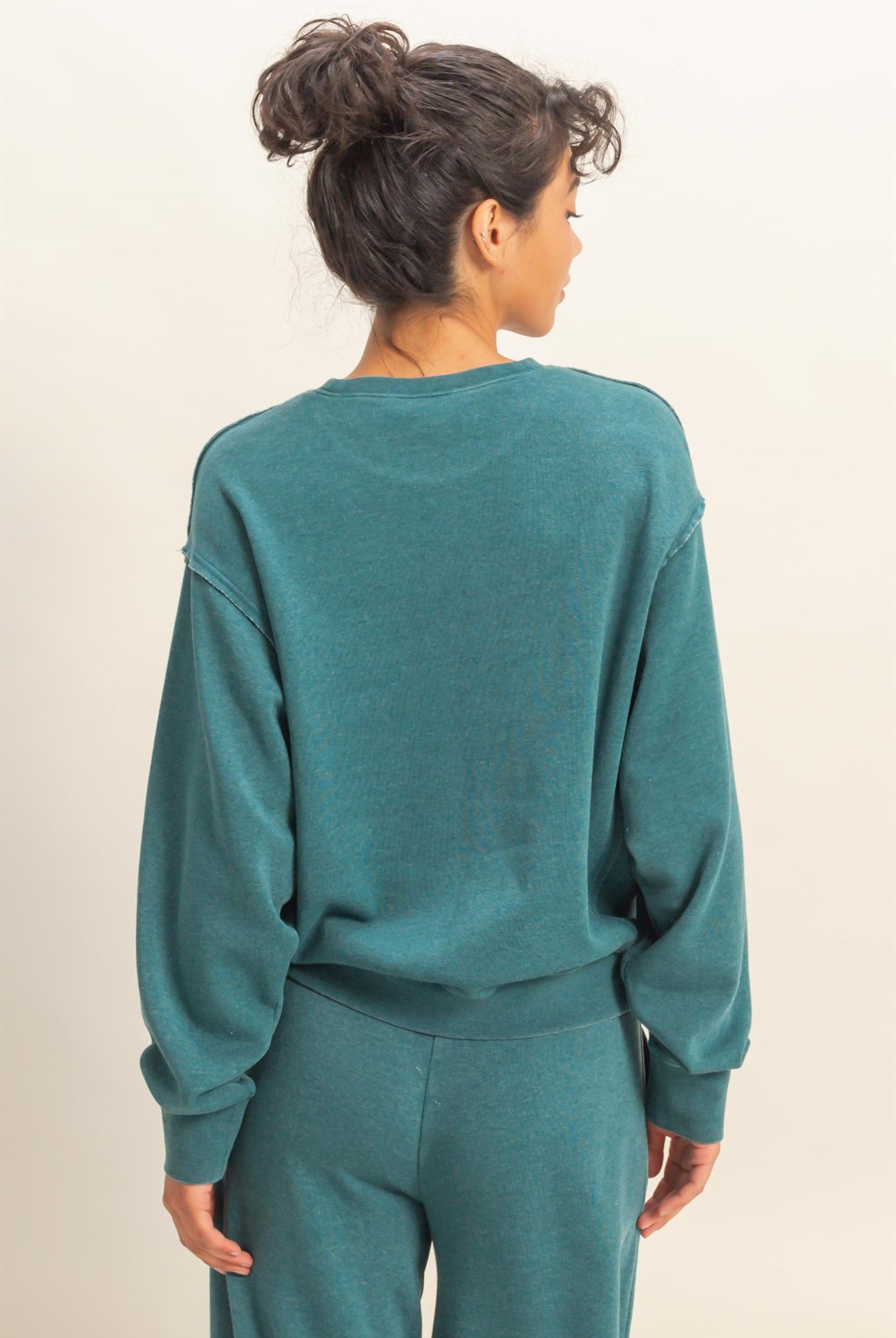 Wholesale Raw Edge Detail Burnout Sweatshirt Sweatshirts DZ26A048 DARK TEAL DOUBLE ZERO