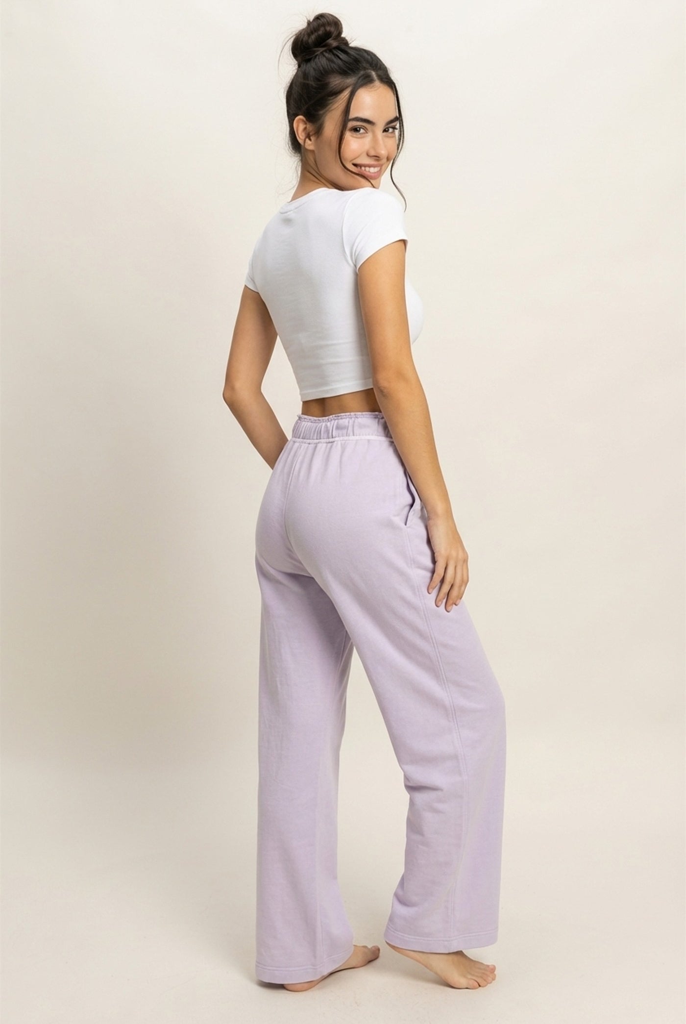 Wholesale High Waist Flare Pants Pants DZ24C346-D LAVENDER DOUBLE ZERO