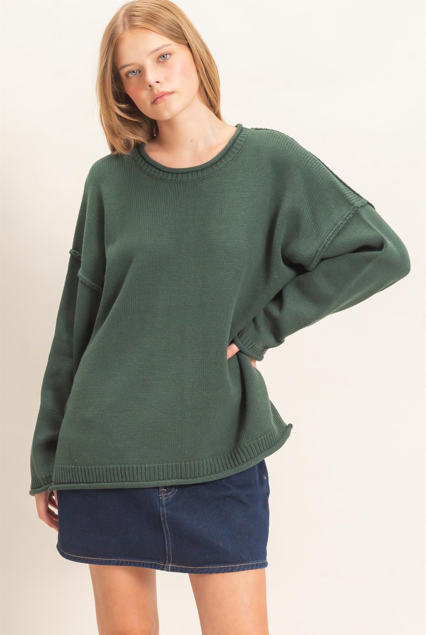Wholesale Ribbed Crew Neck Sweater Sweaters HF26E769 HUNTER GREEN HYFVE