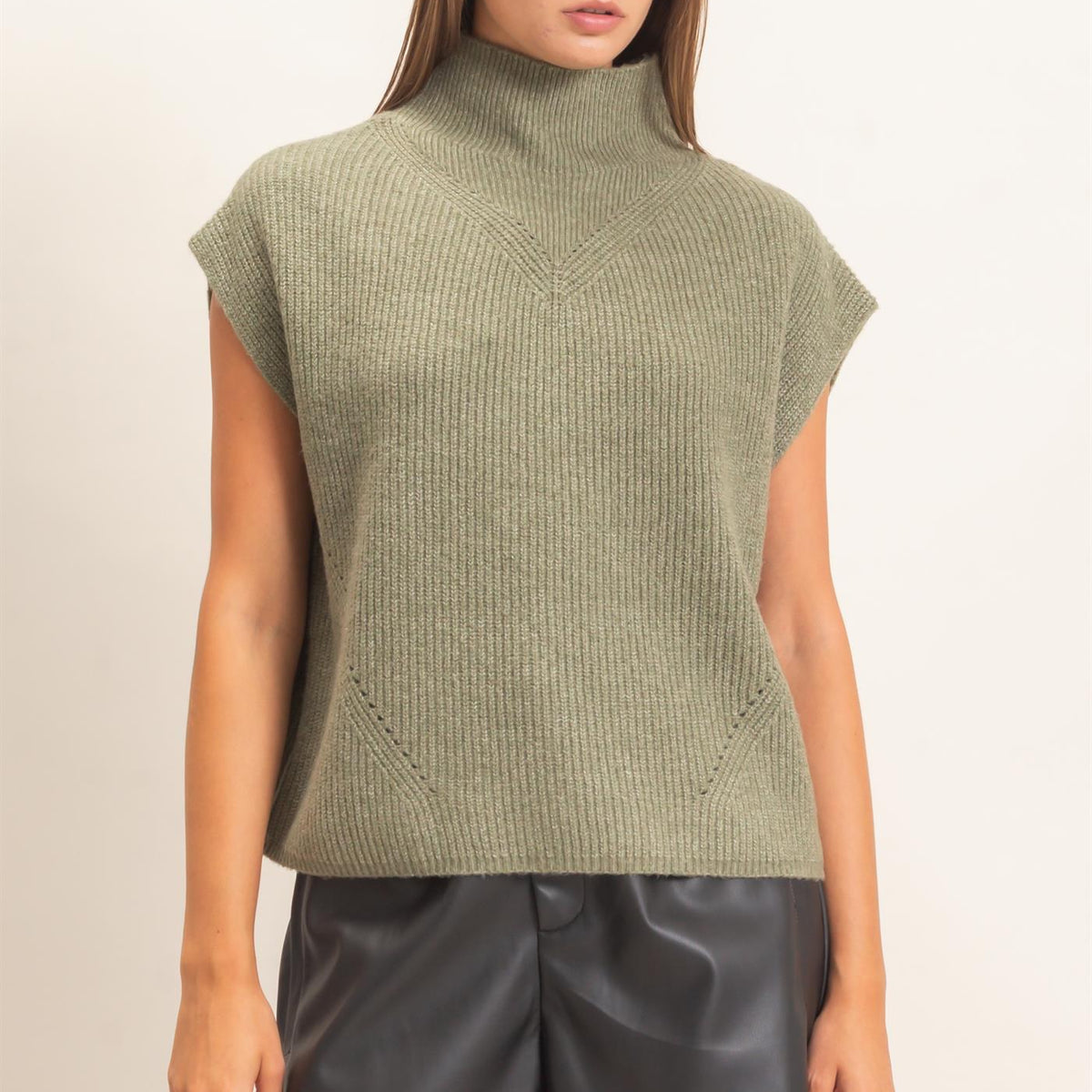 Wholesale Sleeveless High Neck Sweater Sweaters DZ26E295 OLIVE DOUBLE ZERO