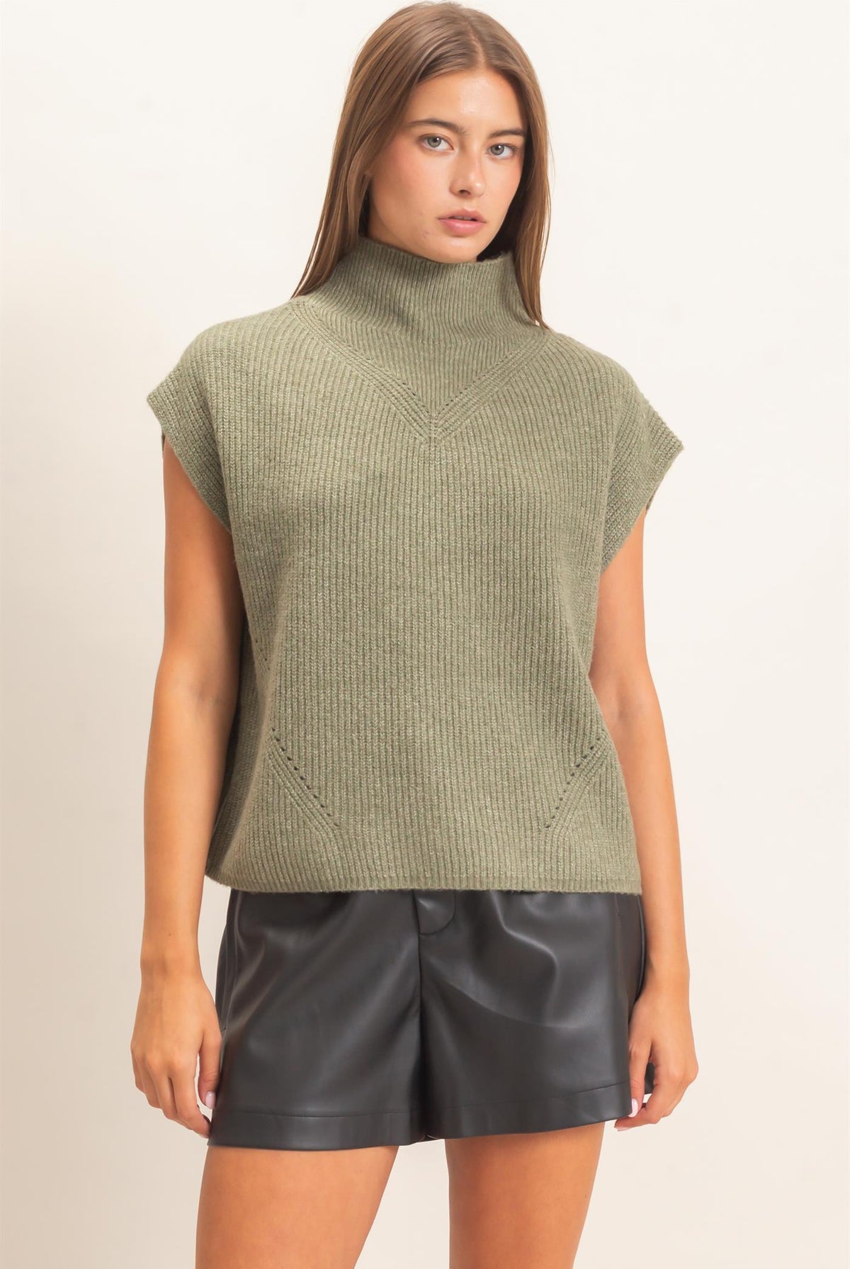 Wholesale Sleeveless High Neck Sweater Sweaters DZ26E295 OLIVE DOUBLE ZERO