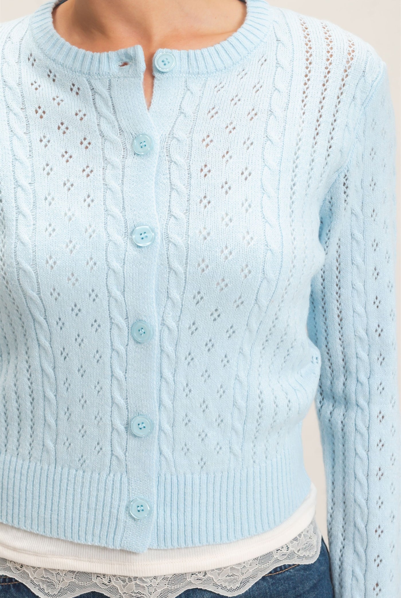Wholesale Cable Knit Cardigan Cardigans HF26E150 BLUE HYFVE