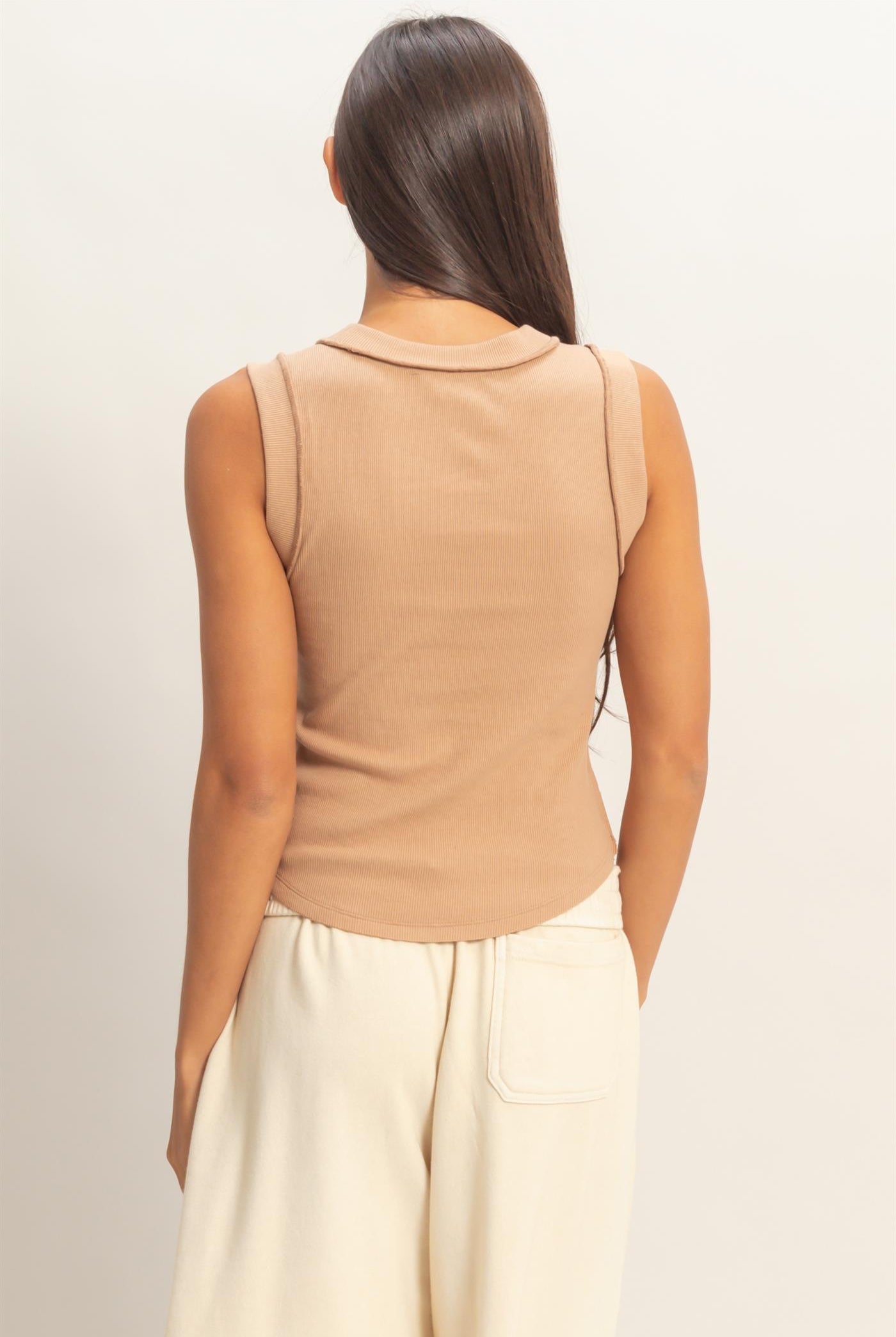 Wholesale Seam Detail Tank Top Tank Tops DZ26A369 DARK TAUPE DOUBLE ZERO