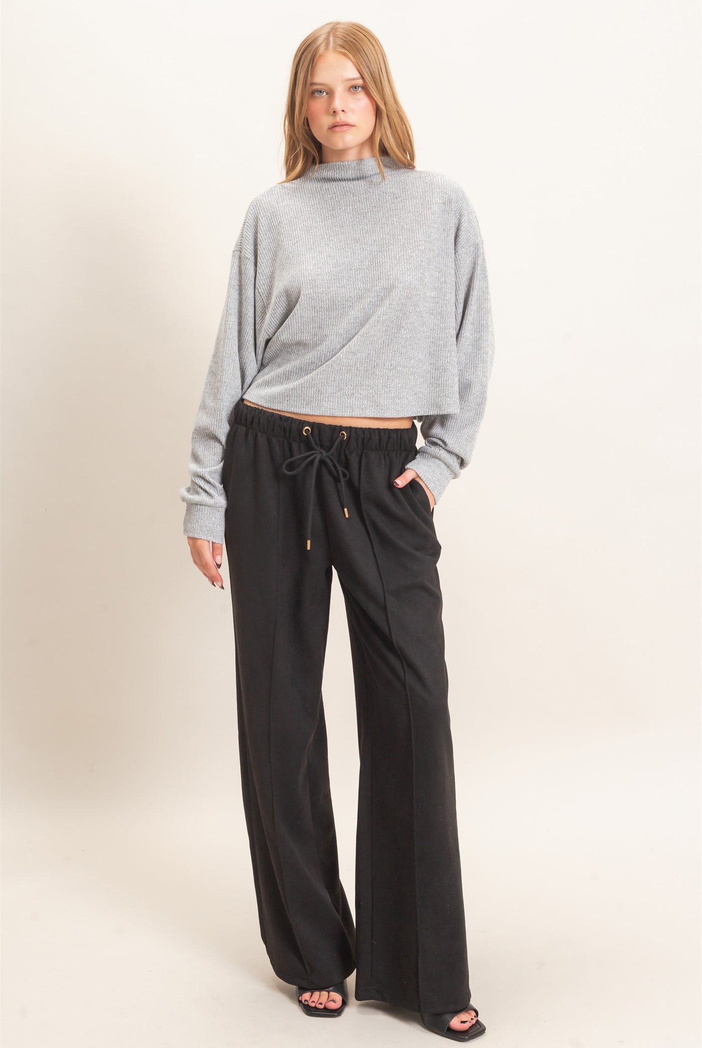 Wholesale Ribbed Mock Neck Top Clothing Tops HF26F030 GRAY HYFVE