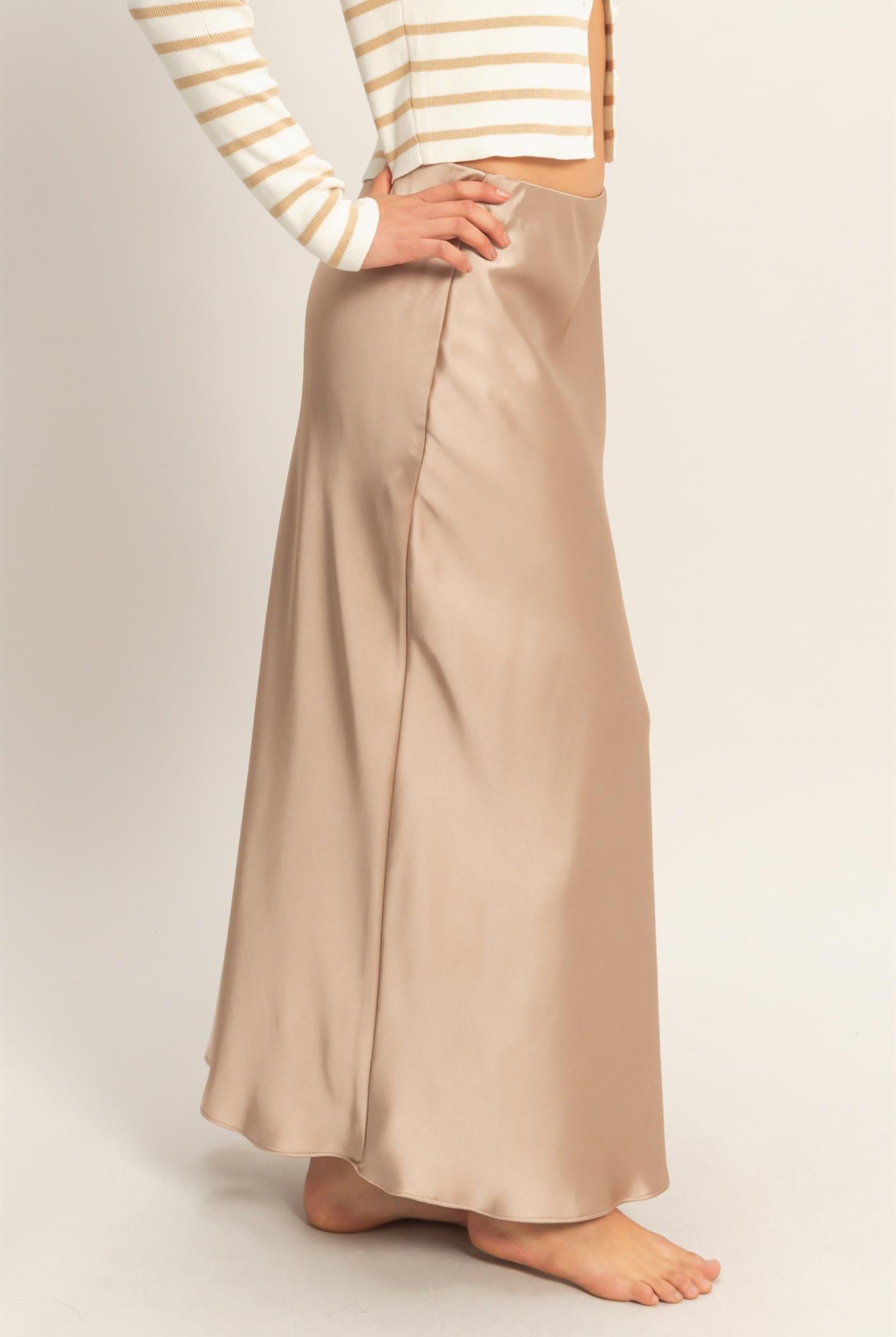 Wholesale Satin Maxi Skirt Skirts DZ26E274 DARK TAUPE DOUBLE ZERO