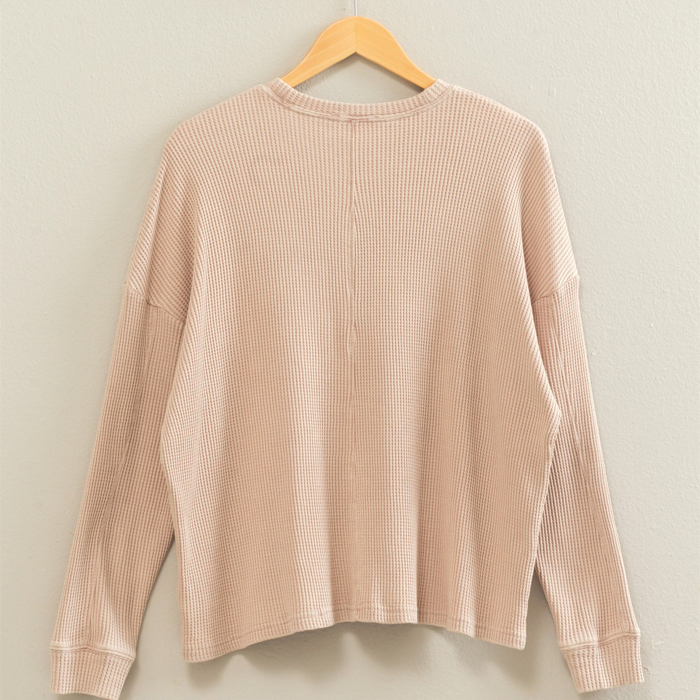Wholesale Mineral Wash Waffle Long Sleeve Top Clothing Tops DZ26F242 LIGHT TAUPE DOUBLE ZERO