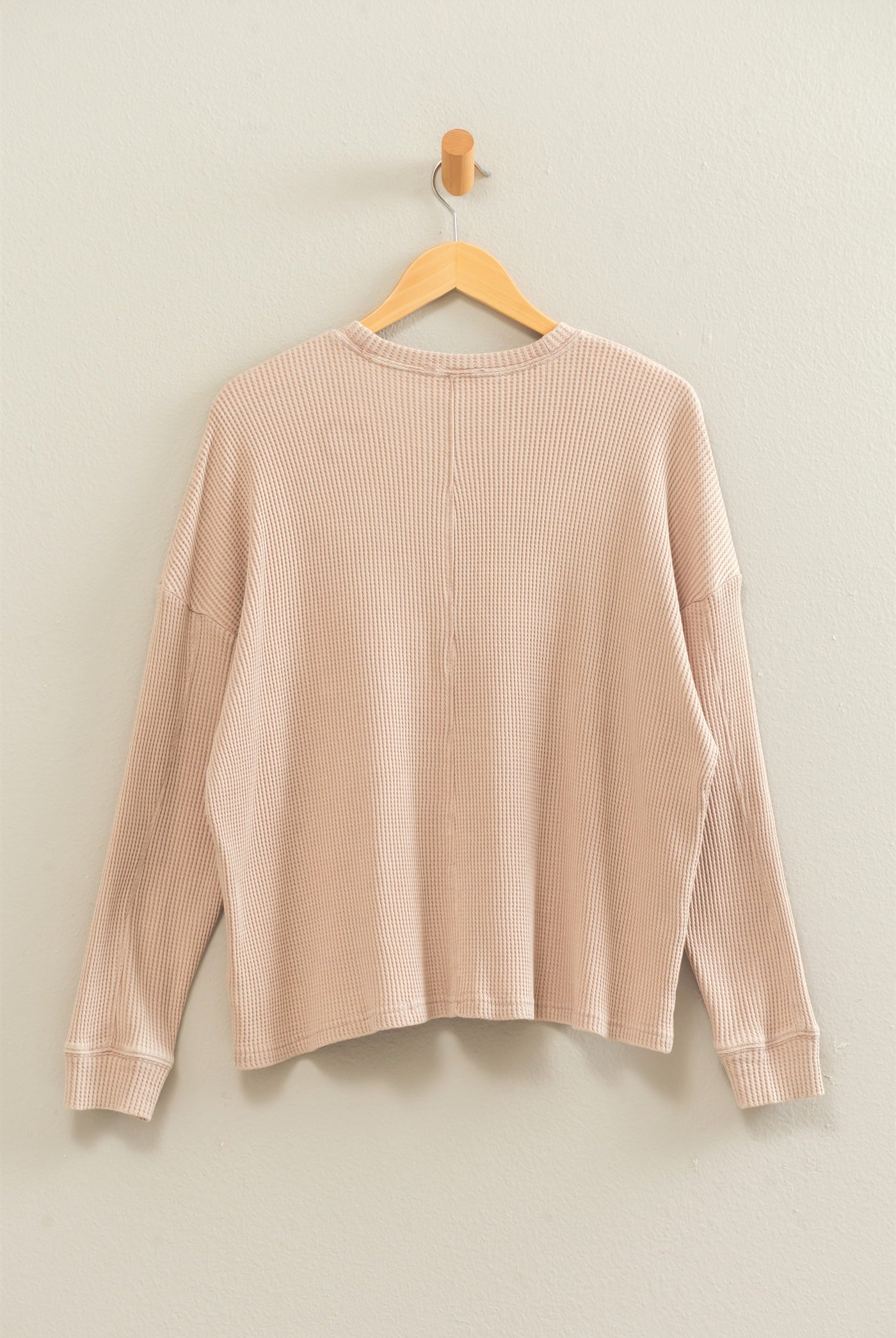 Wholesale Mineral Wash Waffle Long Sleeve Top Clothing Tops DZ26F242 LIGHT TAUPE DOUBLE ZERO