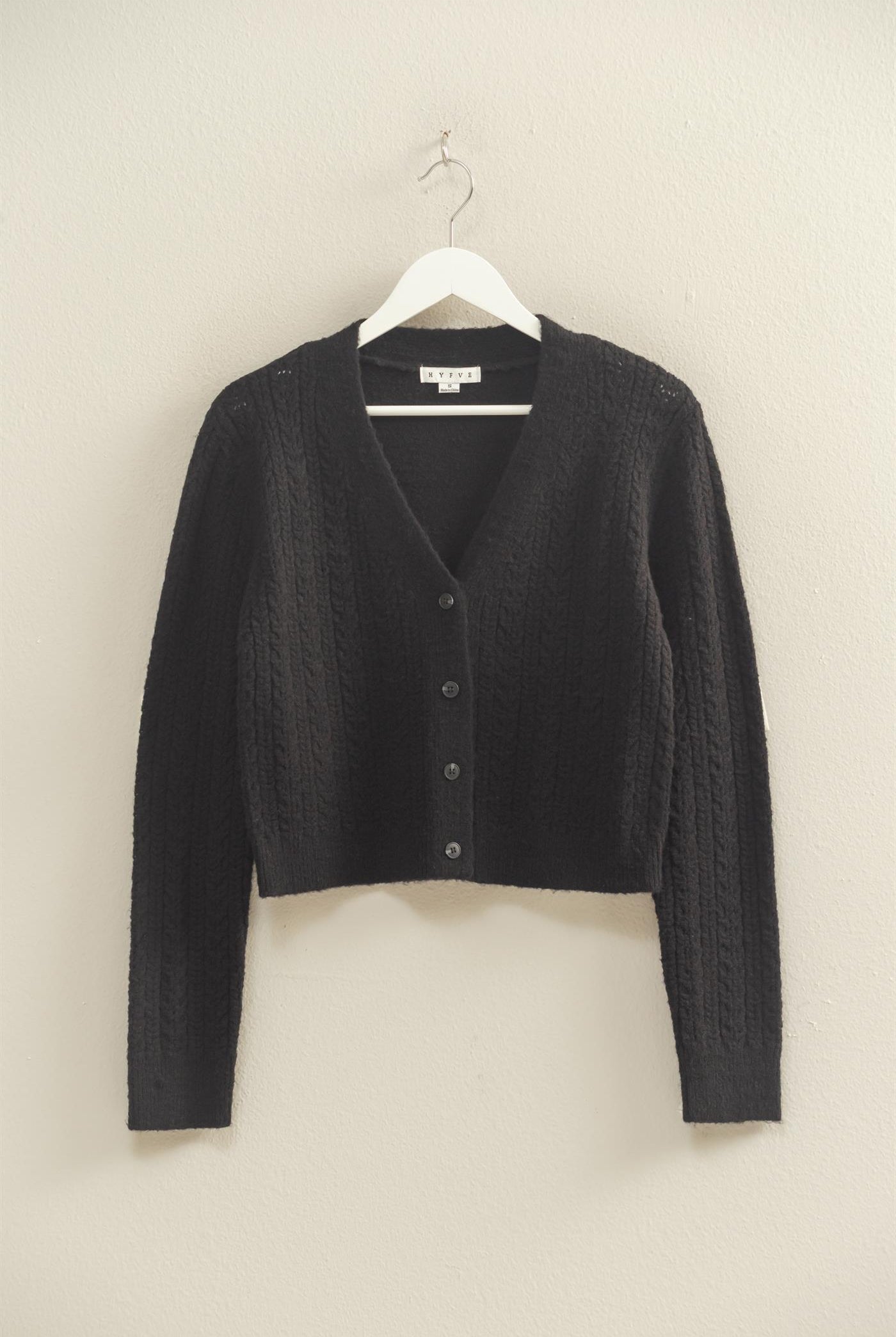 Wholesale Buttoned Cable Knit Sweater Cardigans HF25E396 BLACK DOUBLE ZERO