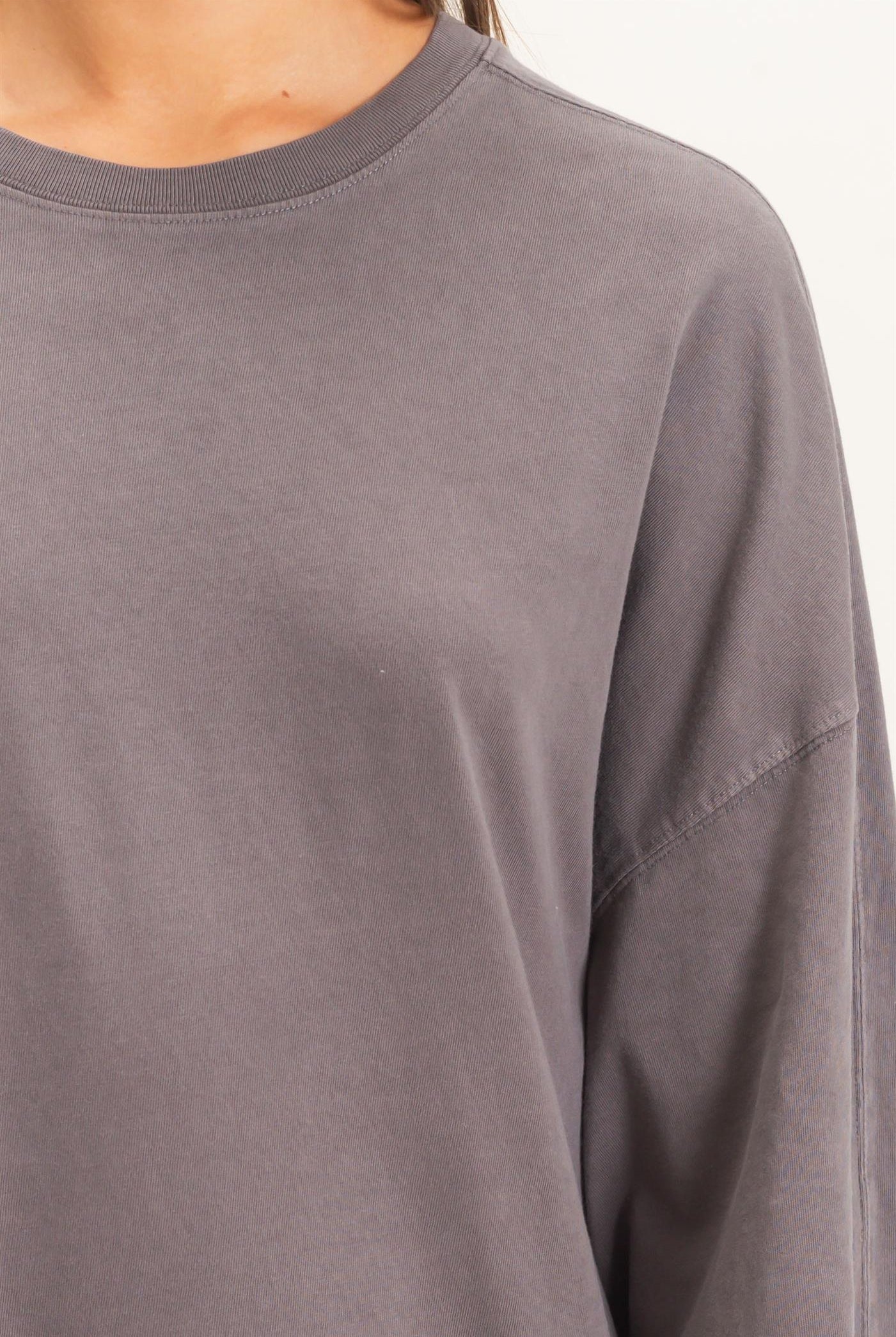 Wholesale Pigment Dye Oversized Long Sleeve Top Clothing Tops DZ26A825 CHARCOAL DOUBLE ZERO