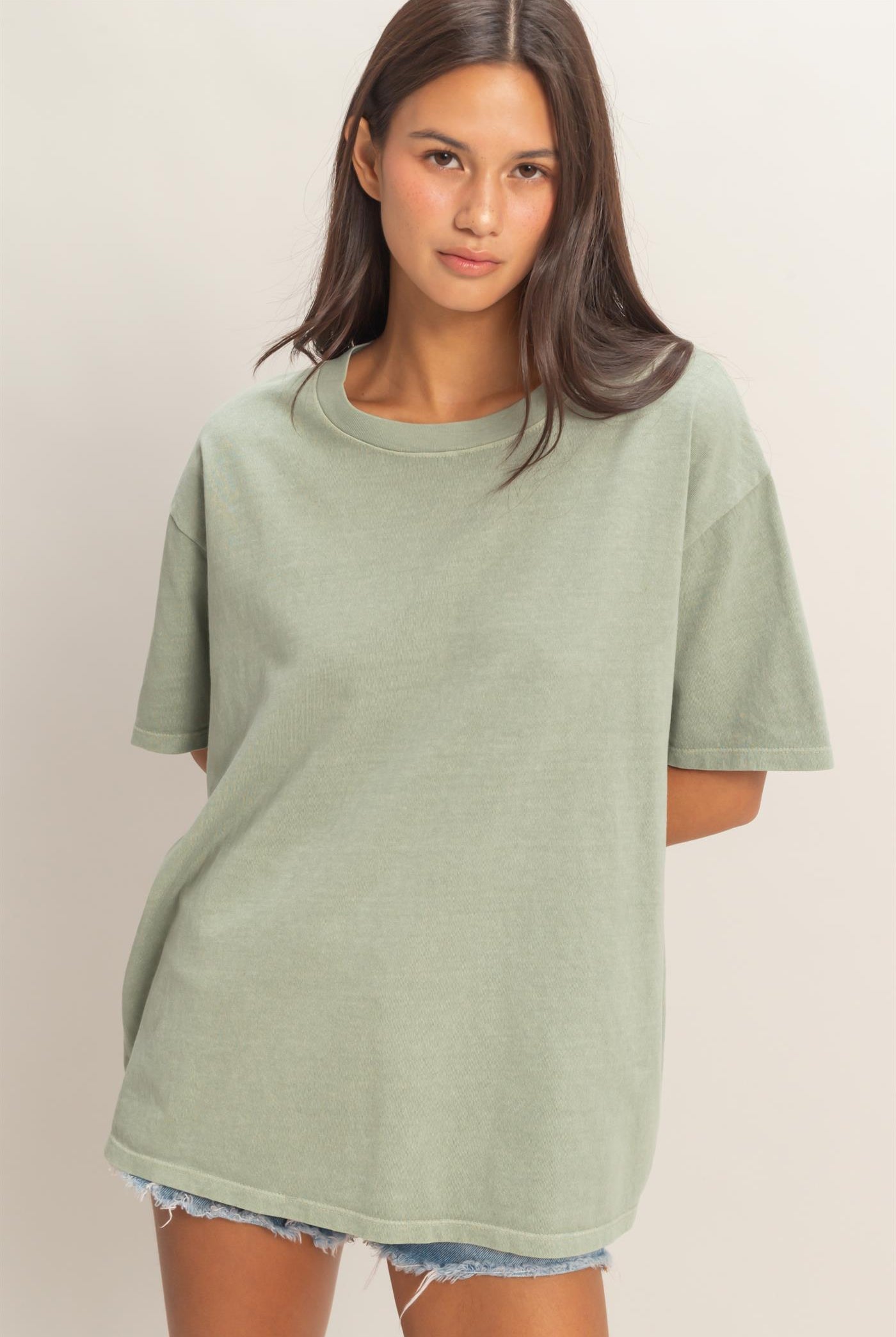 Wholesale Pigment Dyed Crew Neck T-Shirt T-Shirts DZ26A267 SAGE GREEN DOUBLE ZERO