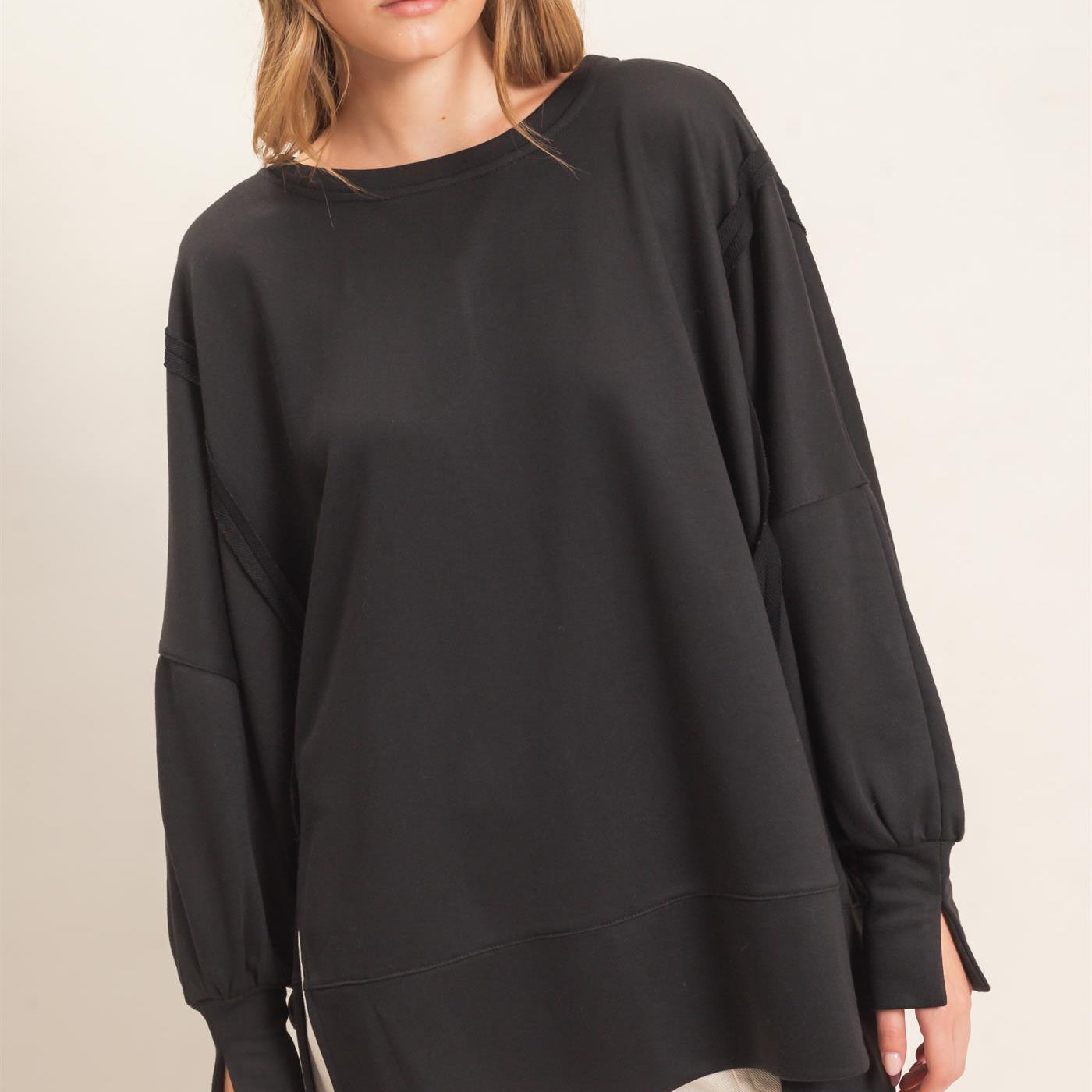 Wholesale Oversized Crew Neck Sweatshirt Sweatshirts HF26F132 BLACK HYFVE