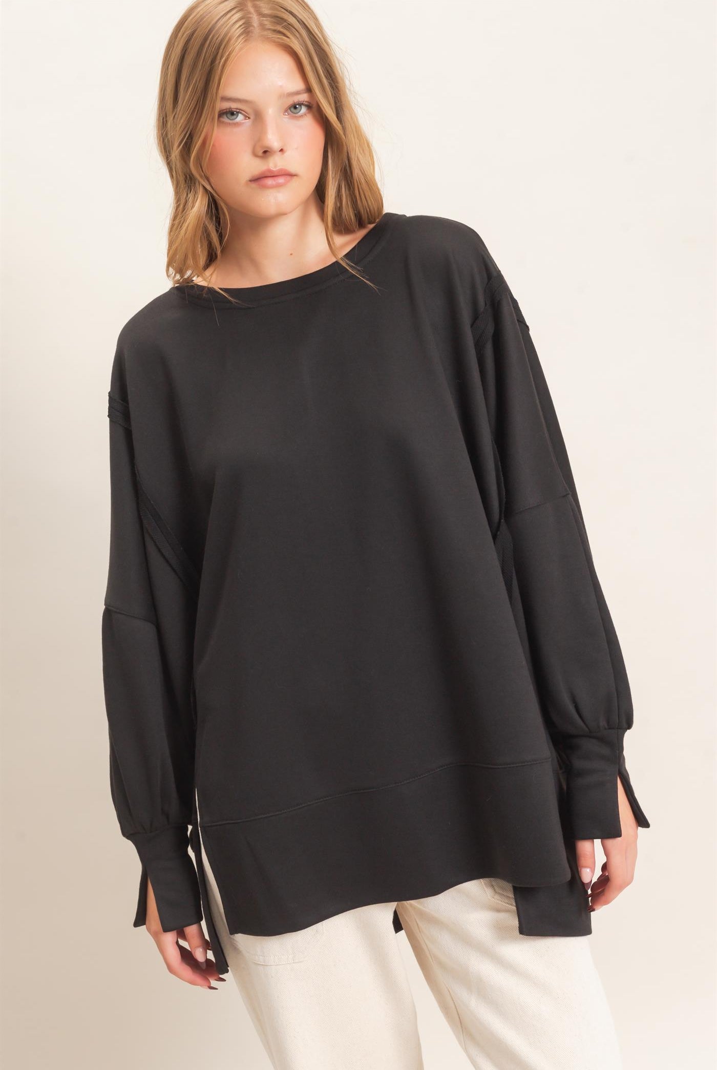 Wholesale Oversized Crew Neck Sweatshirt Sweatshirts HF26F132 BLACK HYFVE