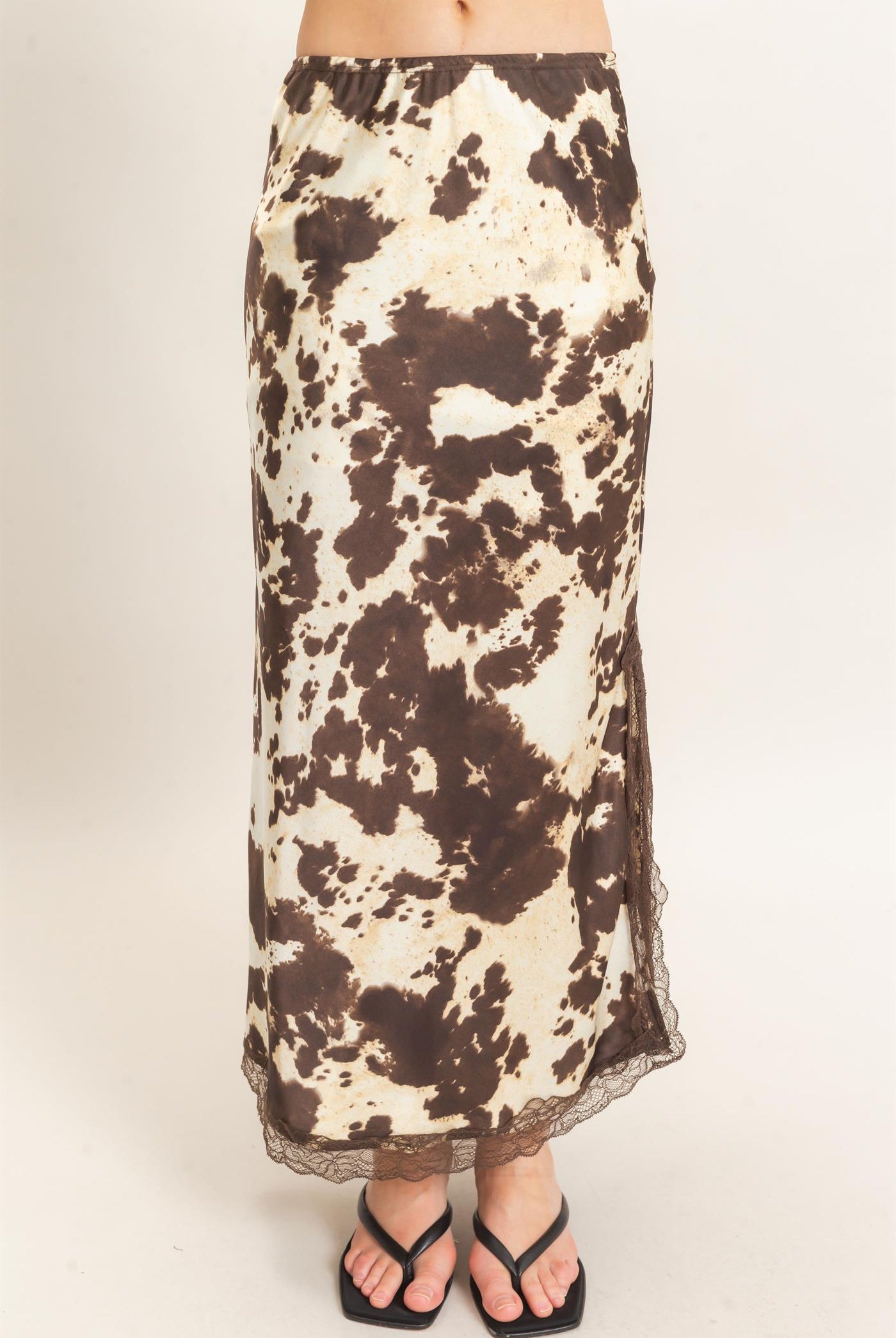 Wholesale Satin Cow Print Skirt Skirts HF26C851 BROWN HYFVE