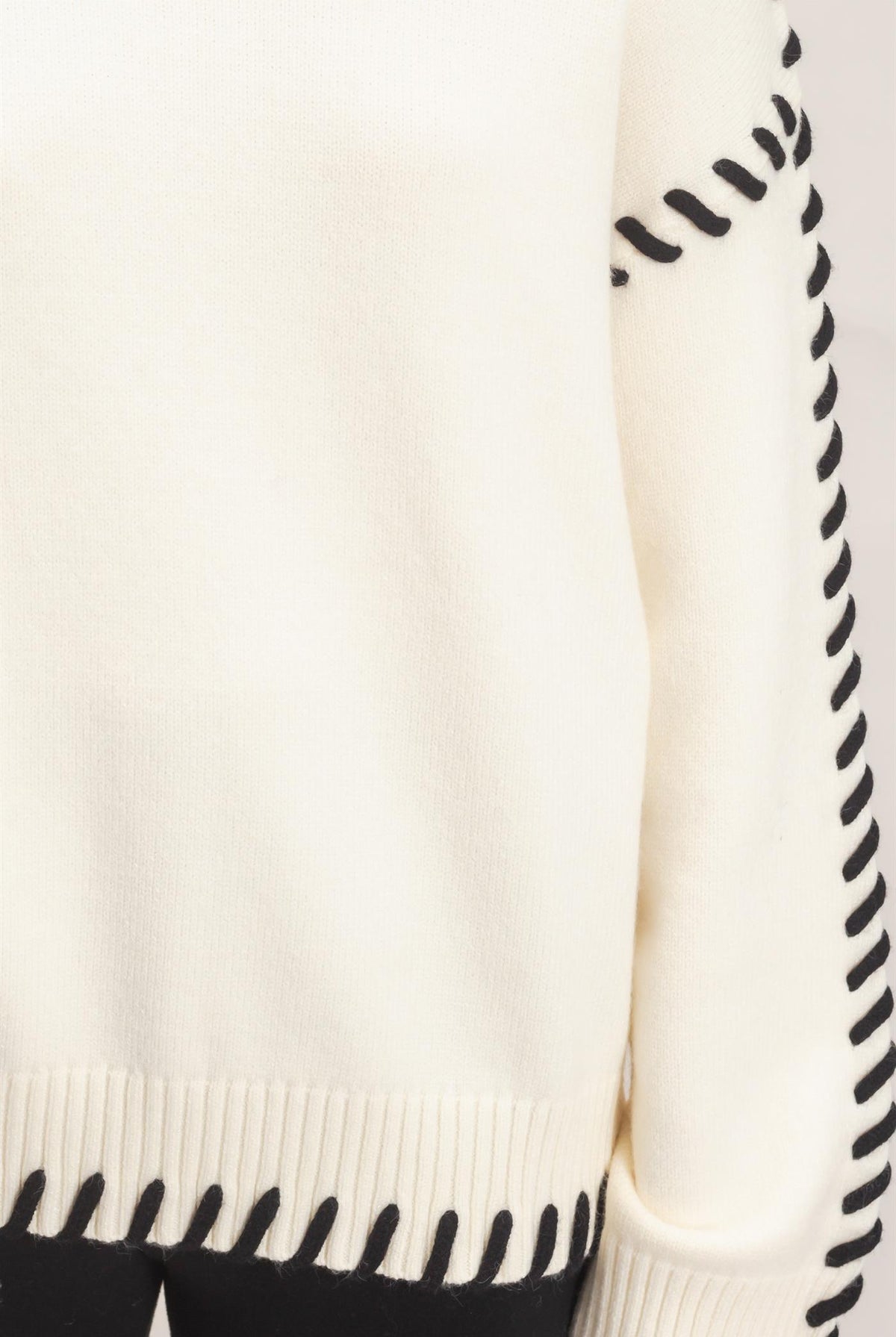 Wholesale Blanket Stitch High Neck Sweater Sweaters DZ27A190 CREAM DOUBLE ZERO