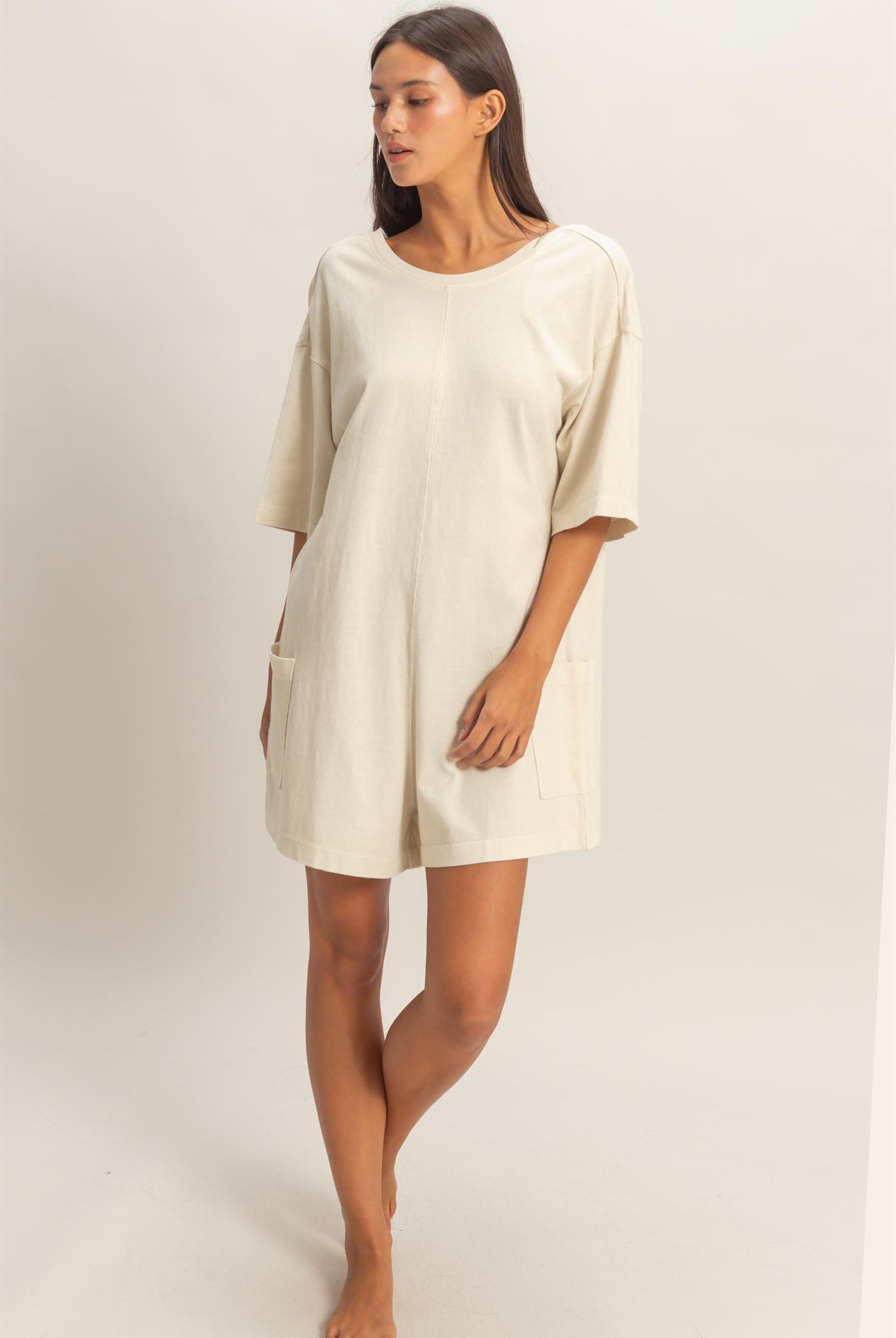 Wholesale Mineral Washed V-Back Romper Clothing DZ26A326 ALPACA HYFVE