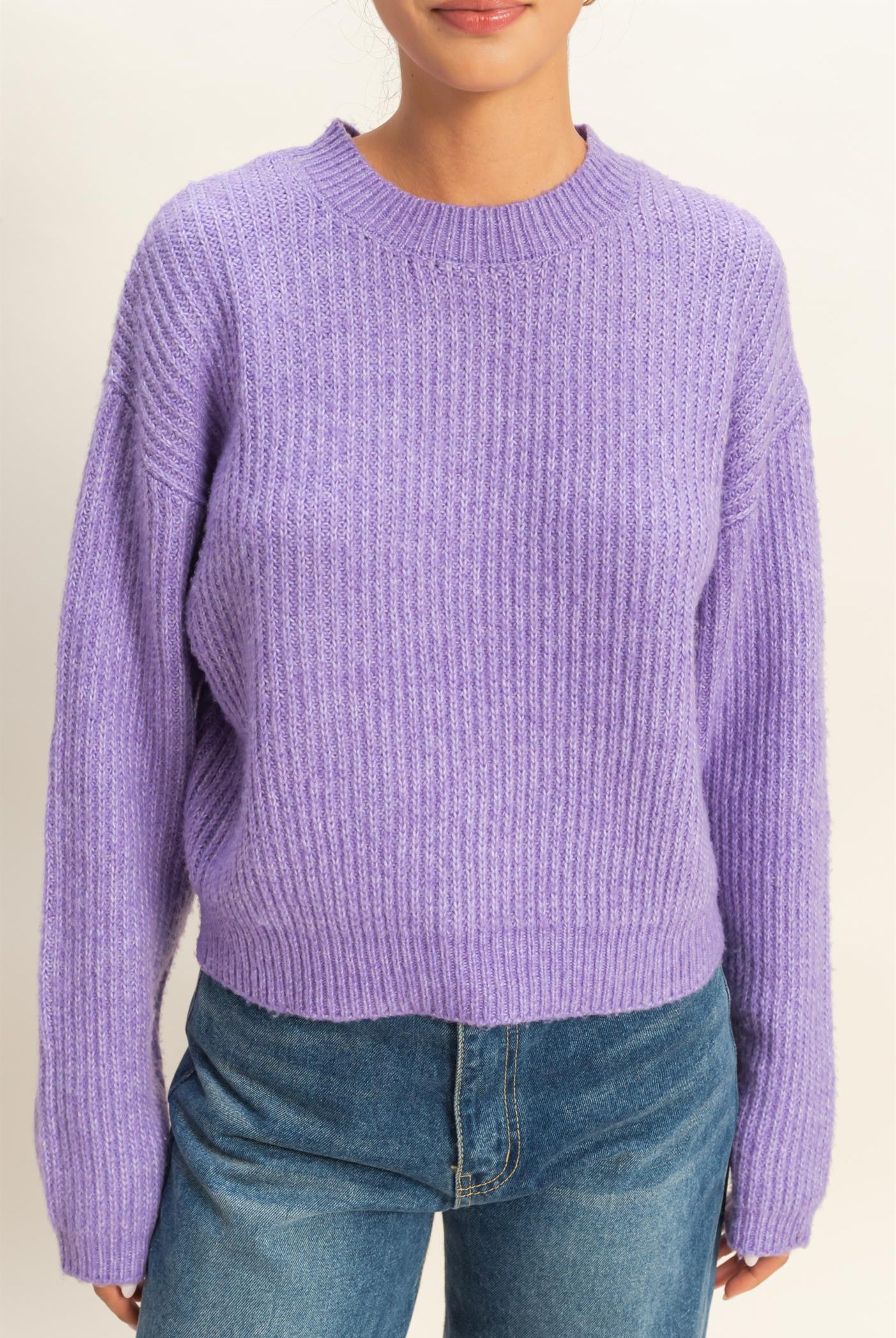 Wholesale Ribbed Crew Neck Sweater Sweaters DZ25F006 IRIS PURPLE DOUBLE ZERO