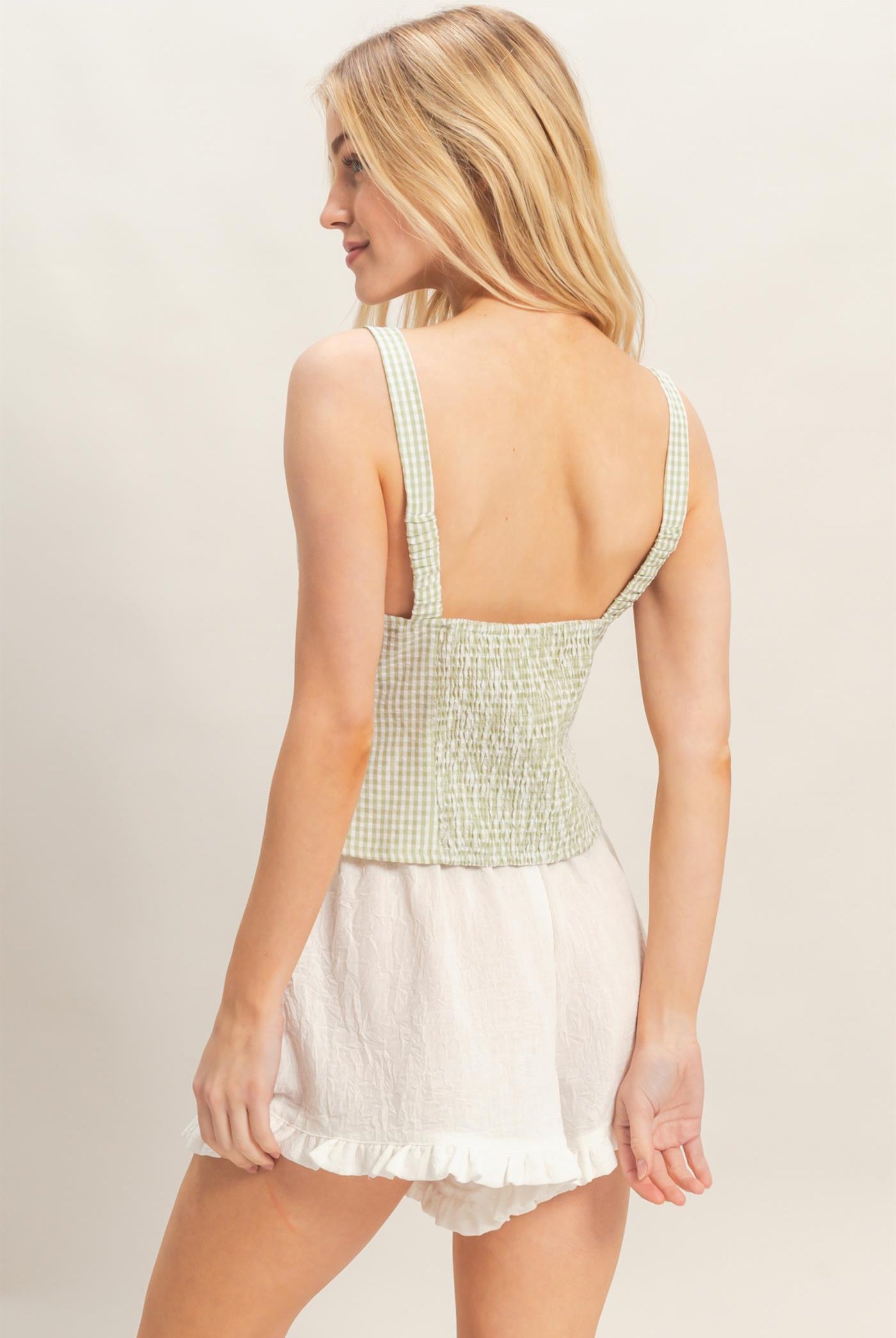 Wholesale Gingham Tie Front Tank Top Tank Tops HF26A013 GREEN HYFVE