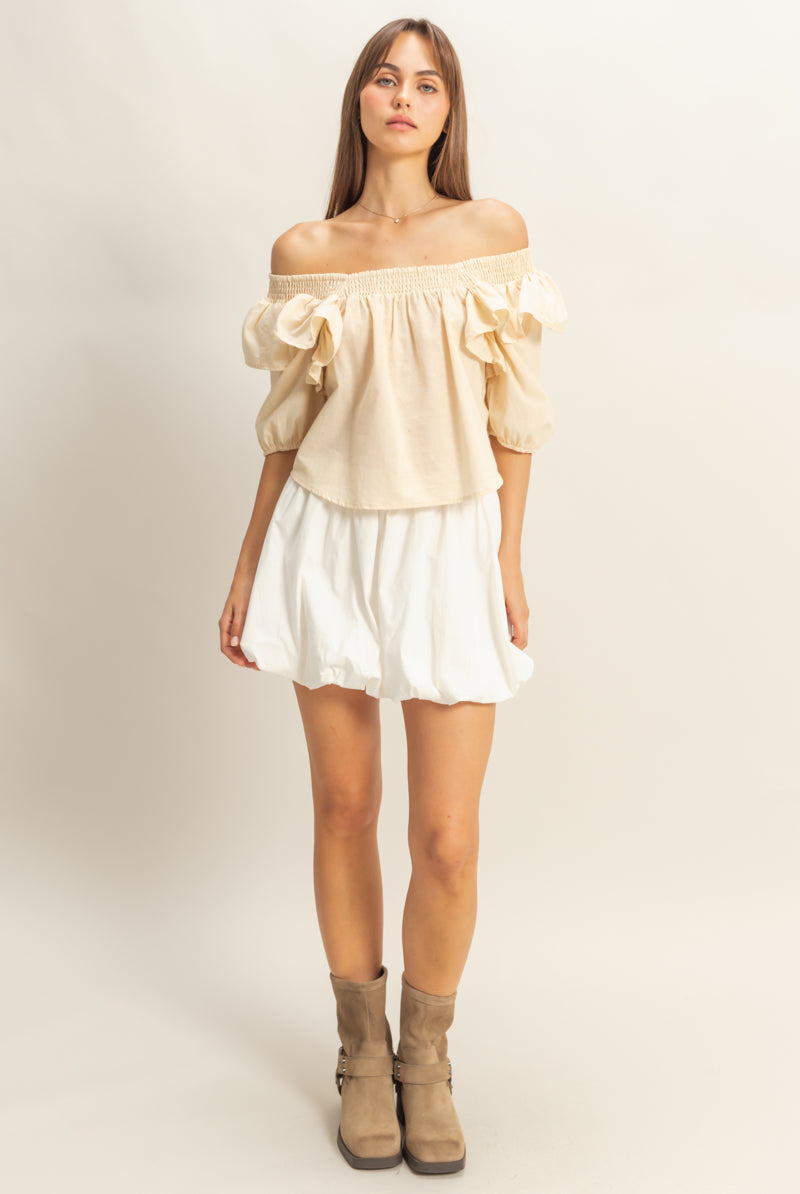 Wholesale Ruffled Short Sleeve Top Clothing Tops HF22C757 SAND HYFVE