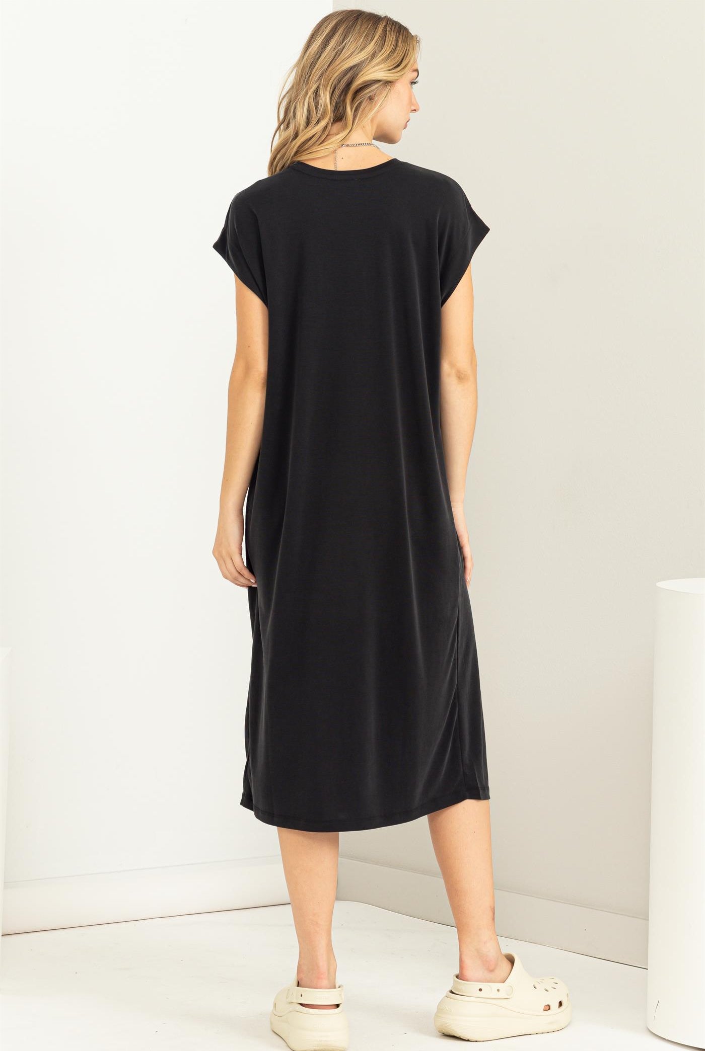 Wholesale Lazy Day Dolman Short Sleeves Midi Dress Dresses DZ23A795 BLACK DOUBLE ZERO