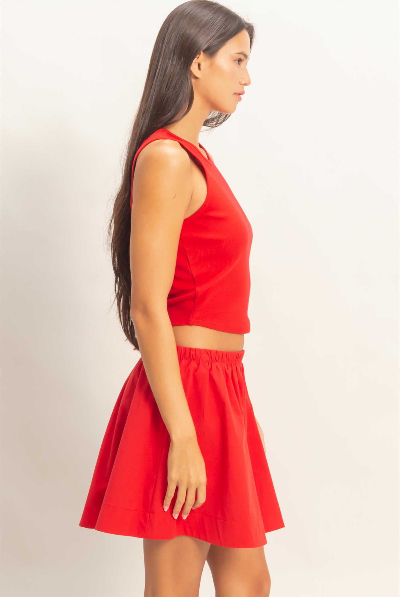 Wholesale Sleeveless Ribbed Top And Skirt Set Clothing DZ26C346-SET RED DOUBLE ZERO