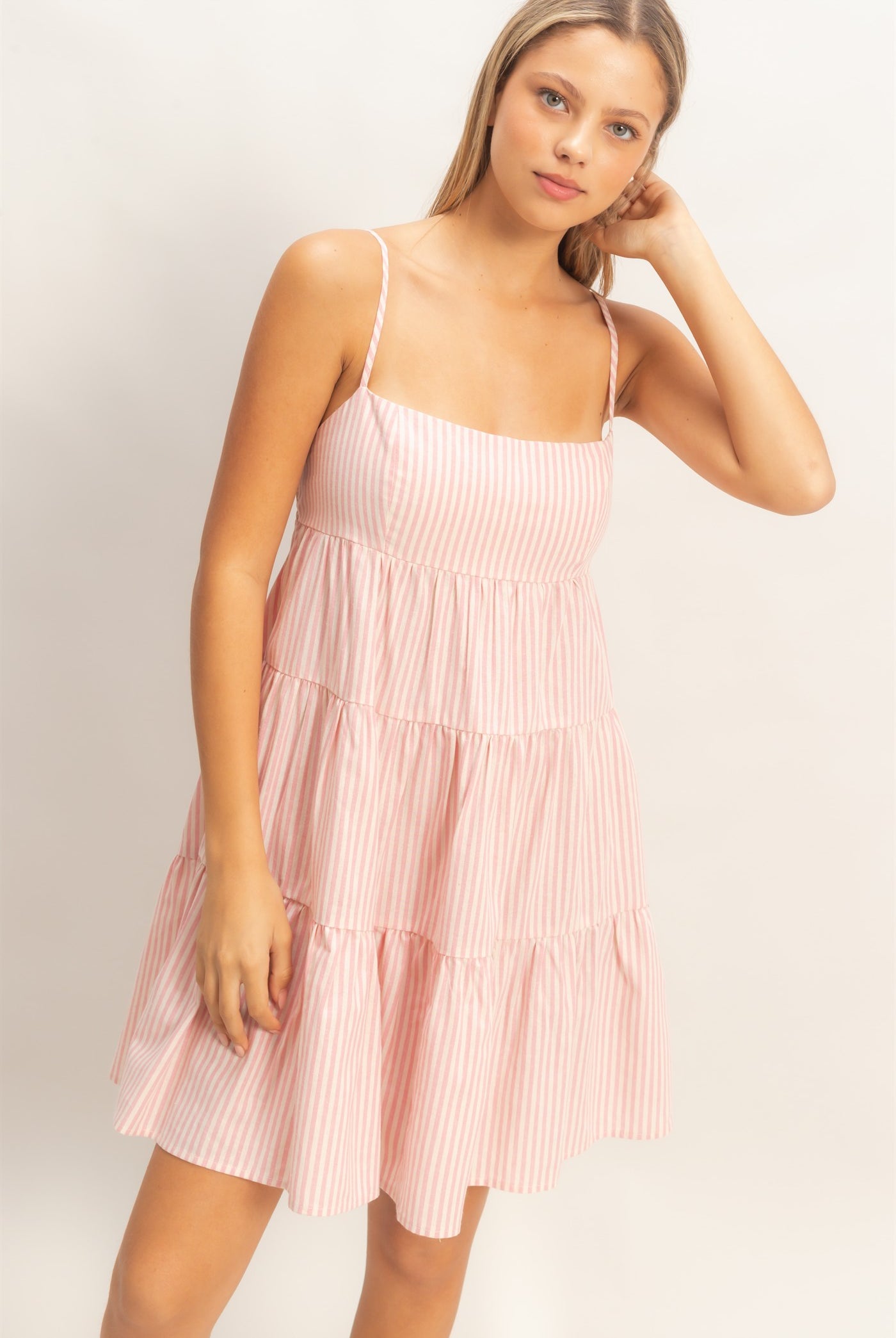 Wholesale Striped Sleeveless A-Line Dress Dresses HF26A247 PINK HYFVE