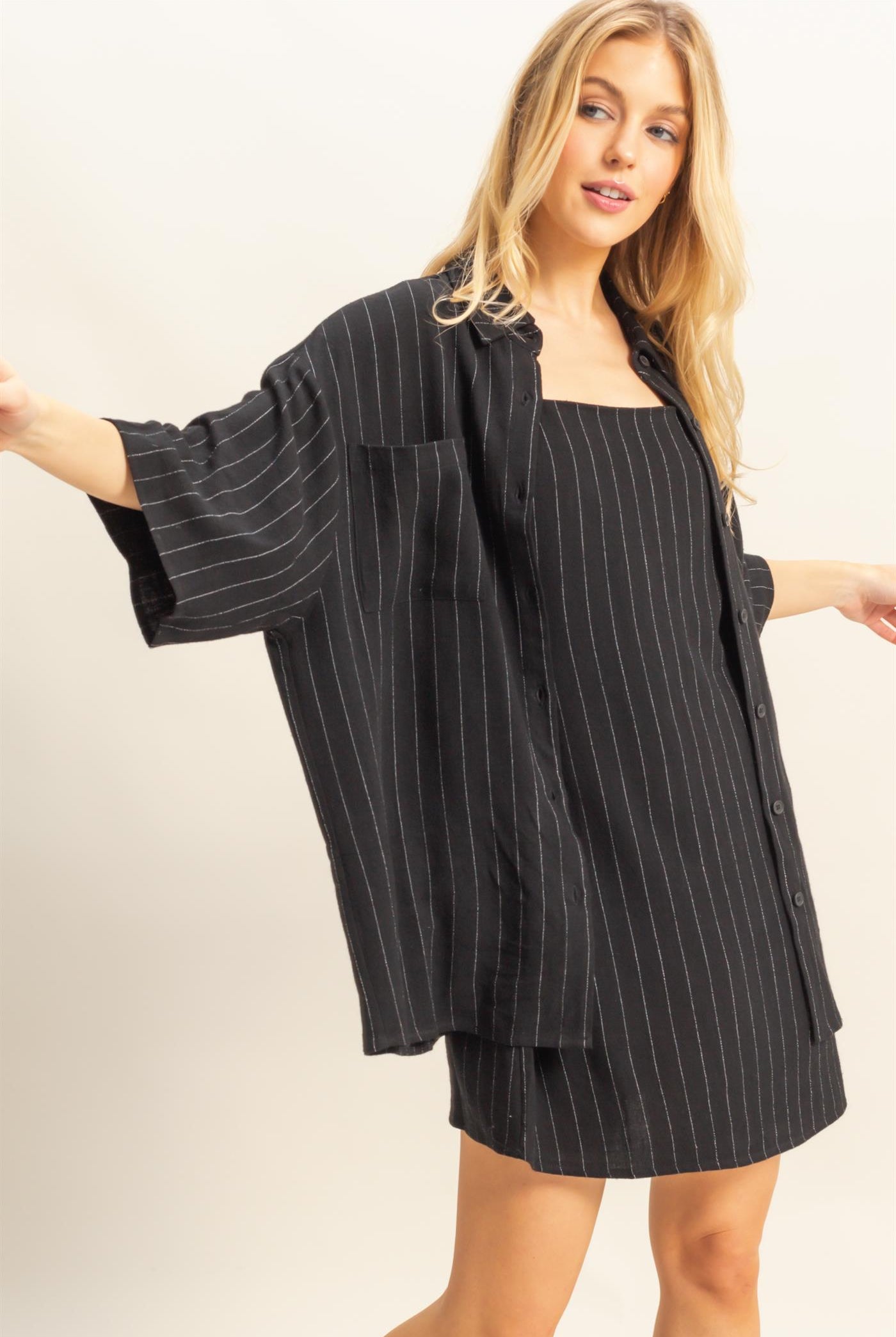 Wholesale Stripe Shirt And Dress Set Clothing HF25E086-SET BLACK HYFVE
