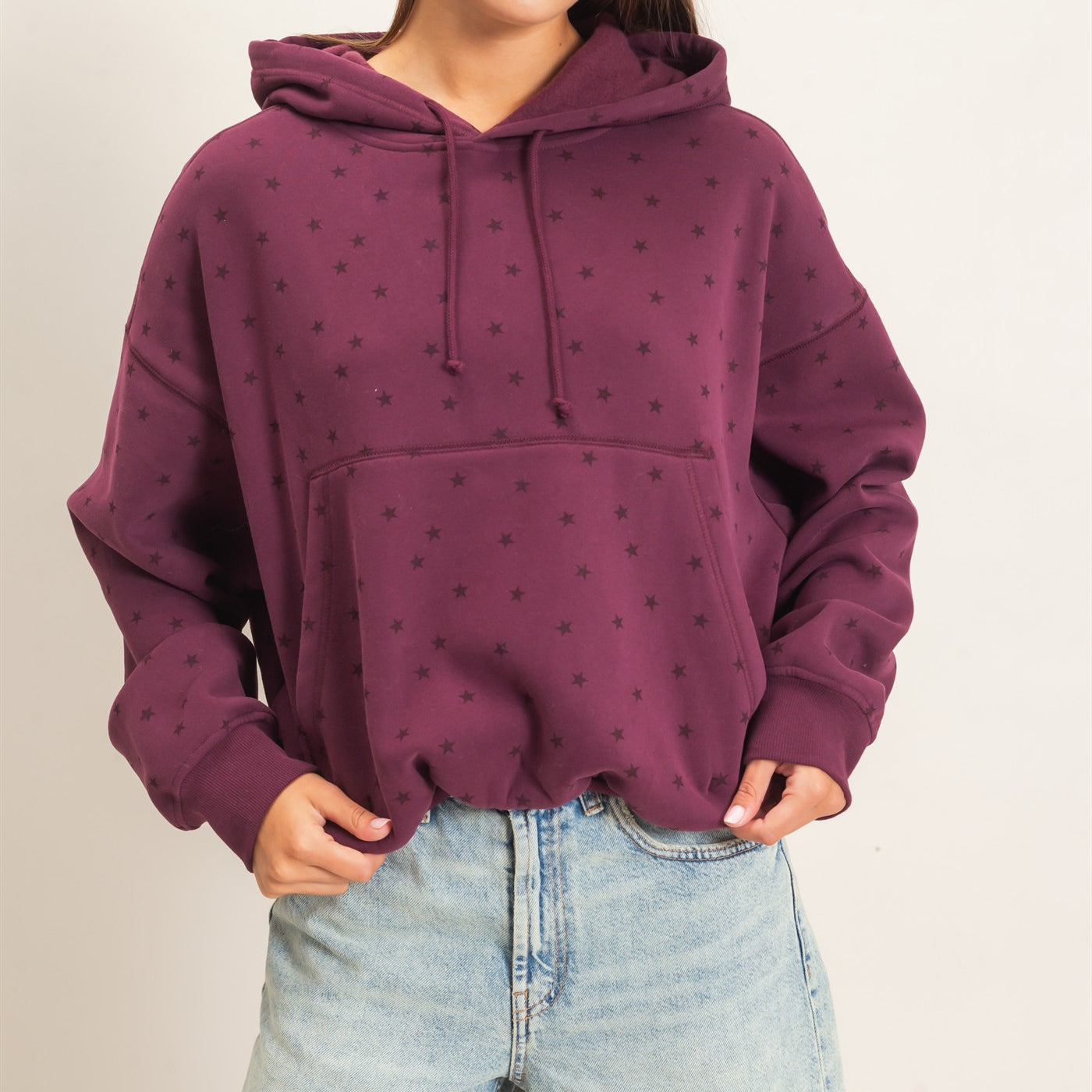 Wholesale Star Print Bubble Hoodie Hoodies DZ26C911 DARK CHERRY DOUBLE ZERO