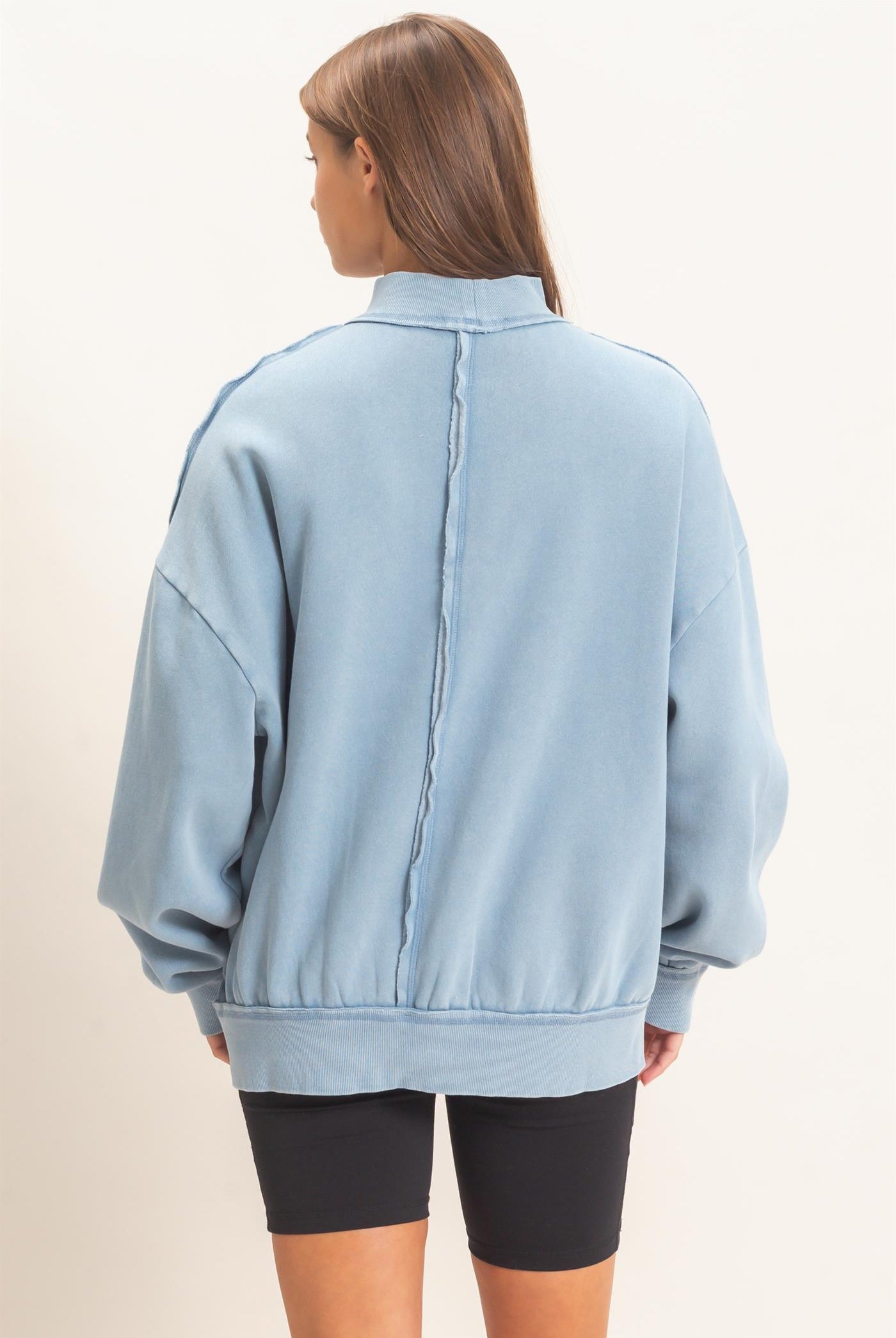 Wholesale Acid Washed Mock Neck Sweatshirt Sweatshirts DZ26E656 DUSTY BLUE DOUBLE ZERO