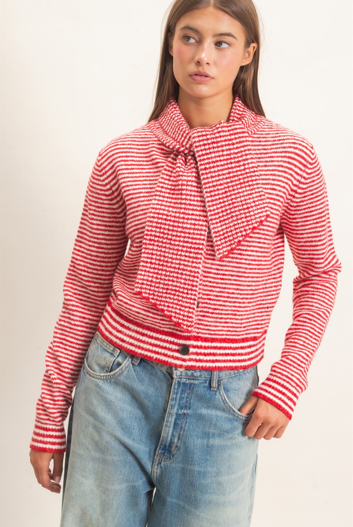 Wholesale Striped Cardigan With Scarf Cardigans DZ26E930 RED DOUBLE ZERO